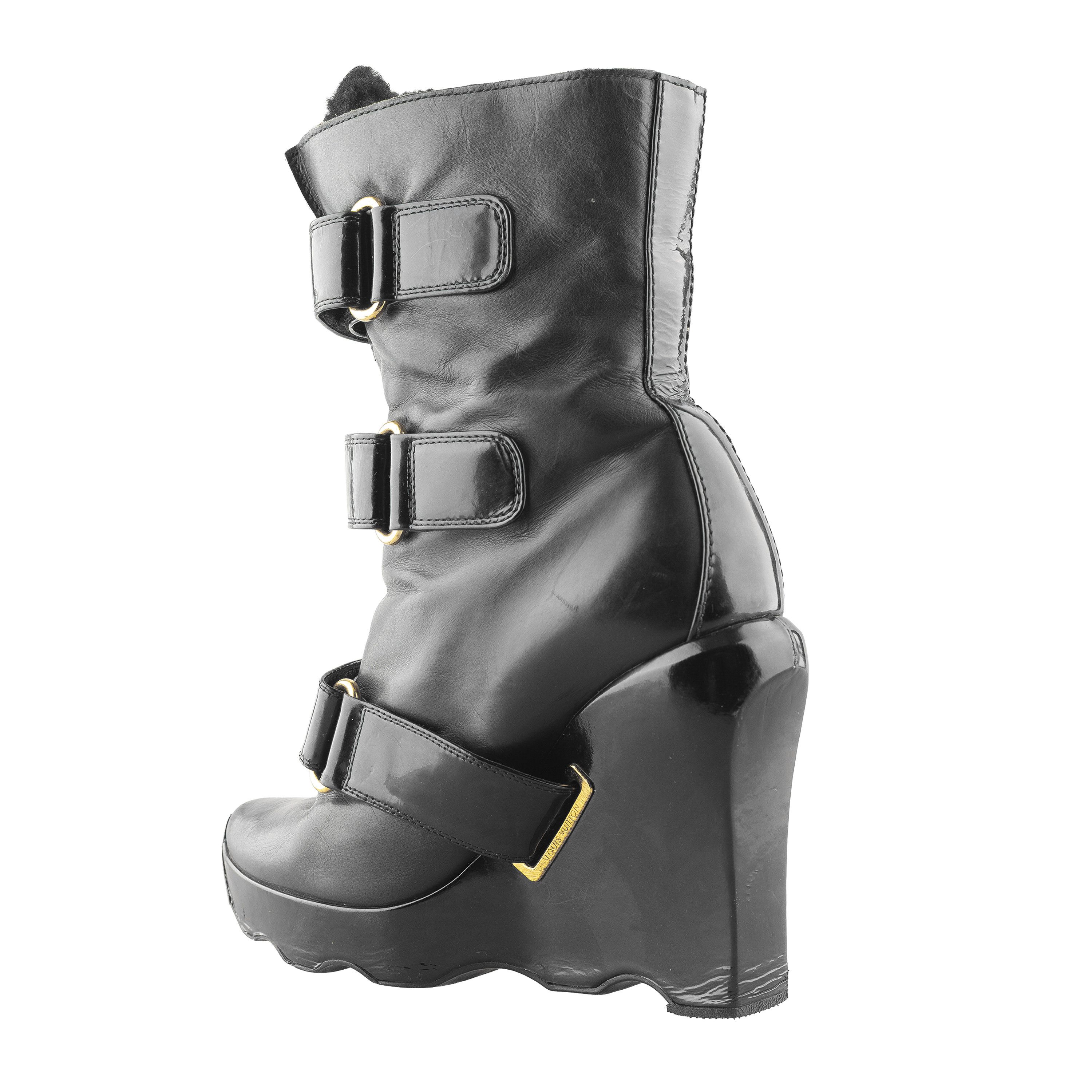 Louis Vuitton Louis Vuitton 2006 Ready-to-Wear Black Leather Wedge Boots Size US 6 / IT 36 - 11 Thumbnail