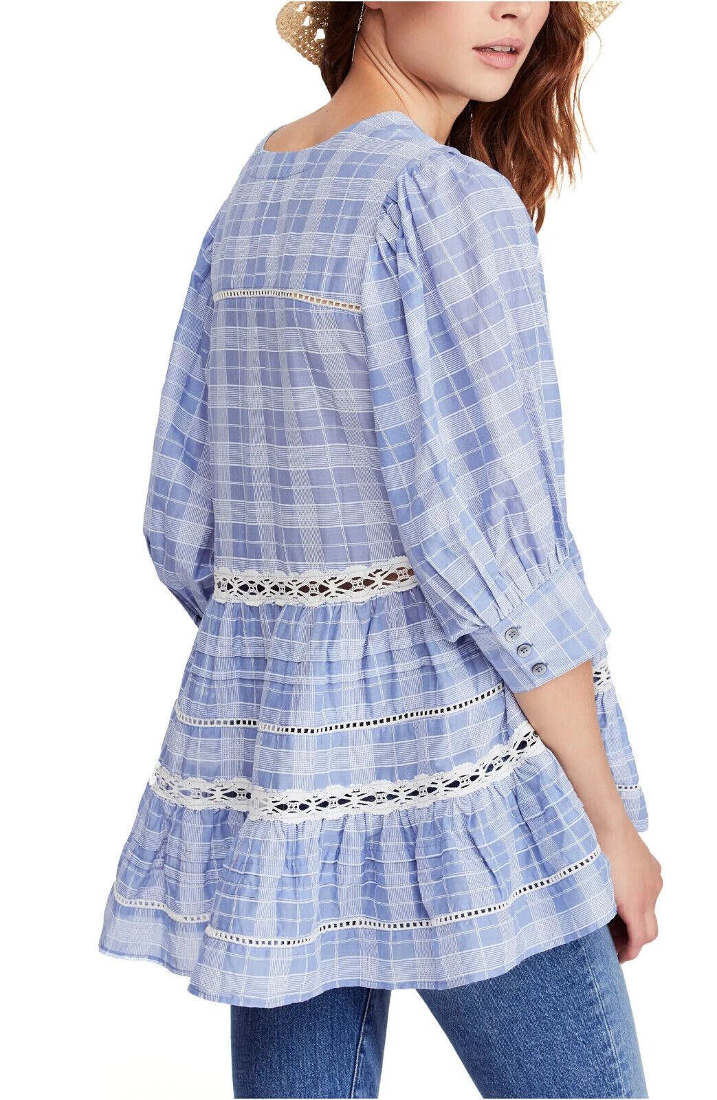 Free People Free People Women XS Blue Out of Time Tunic Blouse Plaid Top Size XS / US 0-2 / IT 36-38 - 2 Thumbnail