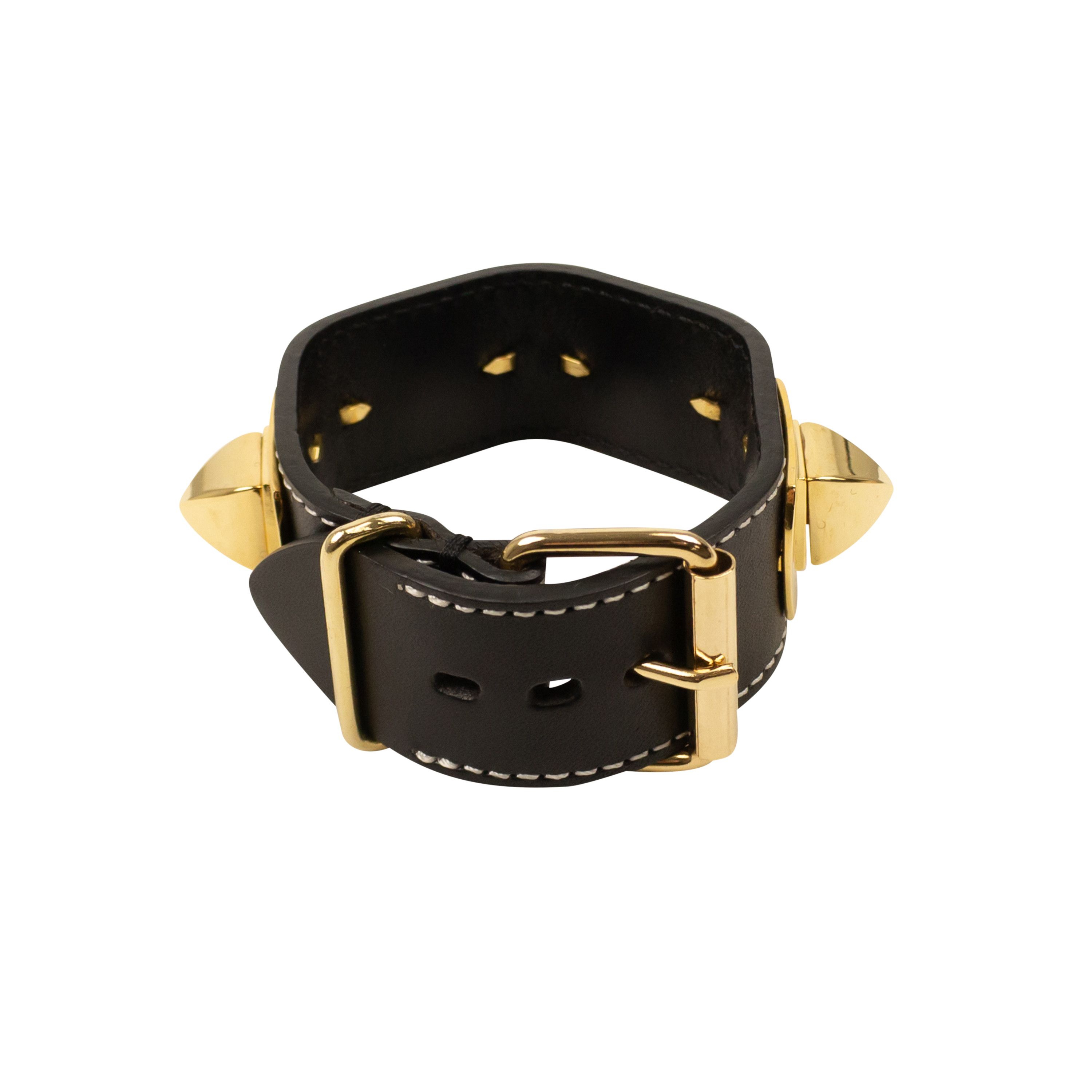image of Undercover Black Leather Pyramid Stud Adjustable Bracelet Size Os, Men's