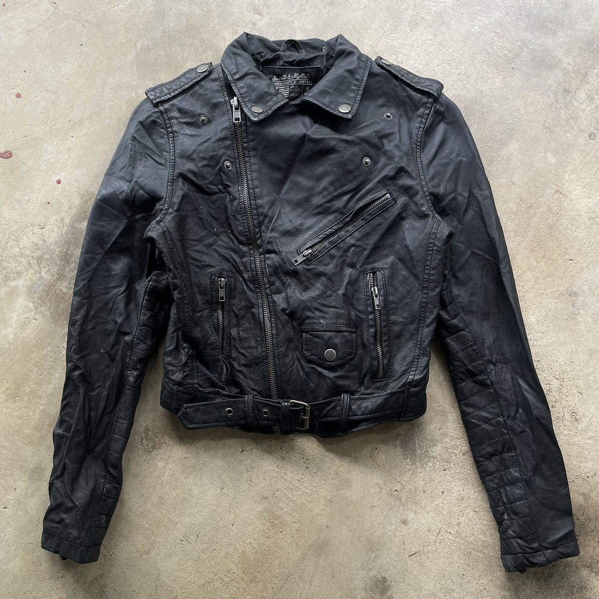 Le Grande Bleu (L.G.B.) Grail🔥 Archive Leather Jacket Asymmetrical Rick Owens Style Size US XS / EU 42 / 0 - 3 Thumbnail