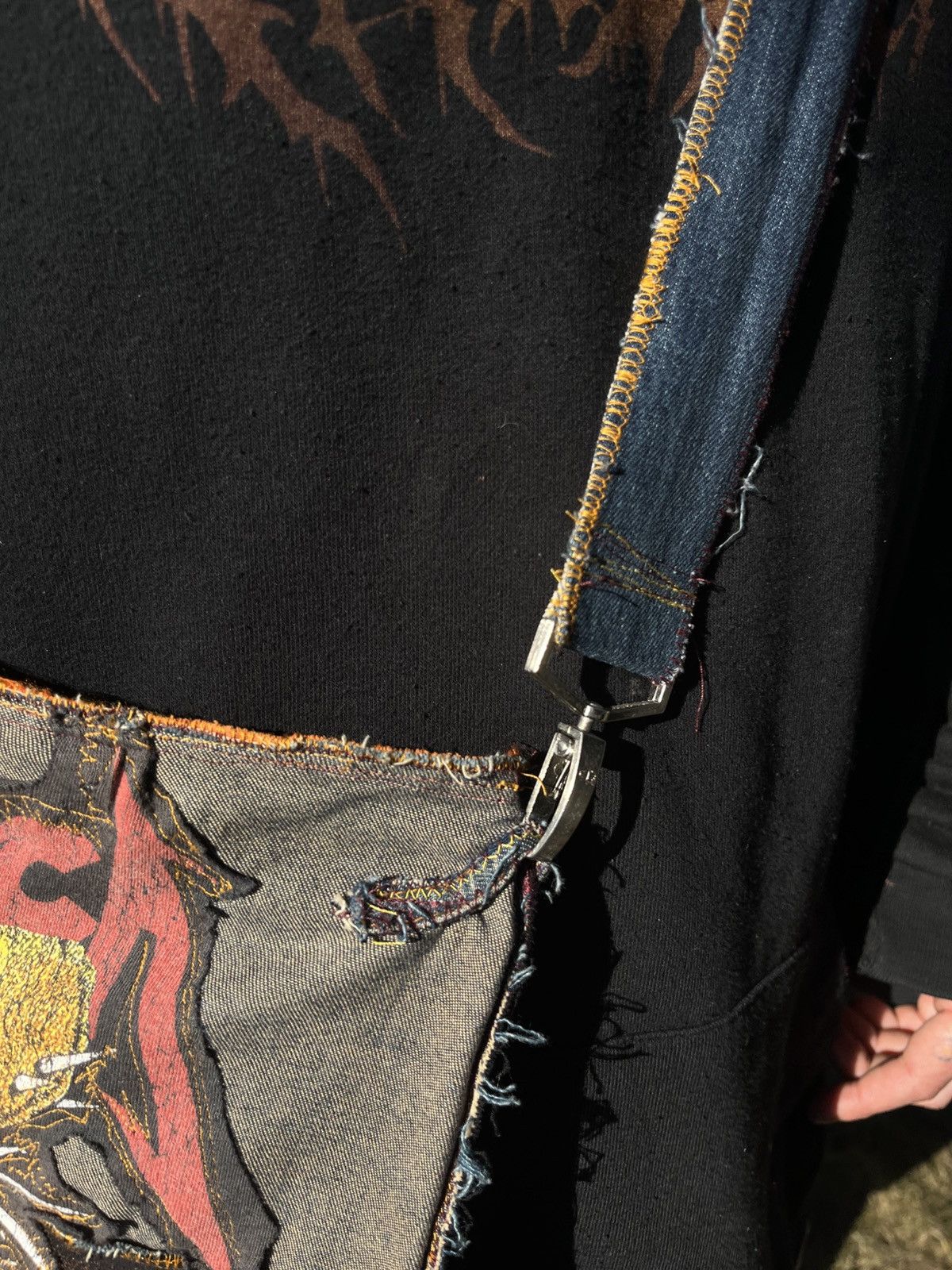 Handmade Custom 1-of-1 Metallica Patchwork Bag/Upcycled Denim & Suede Size ONE SIZE - 19 Thumbnail