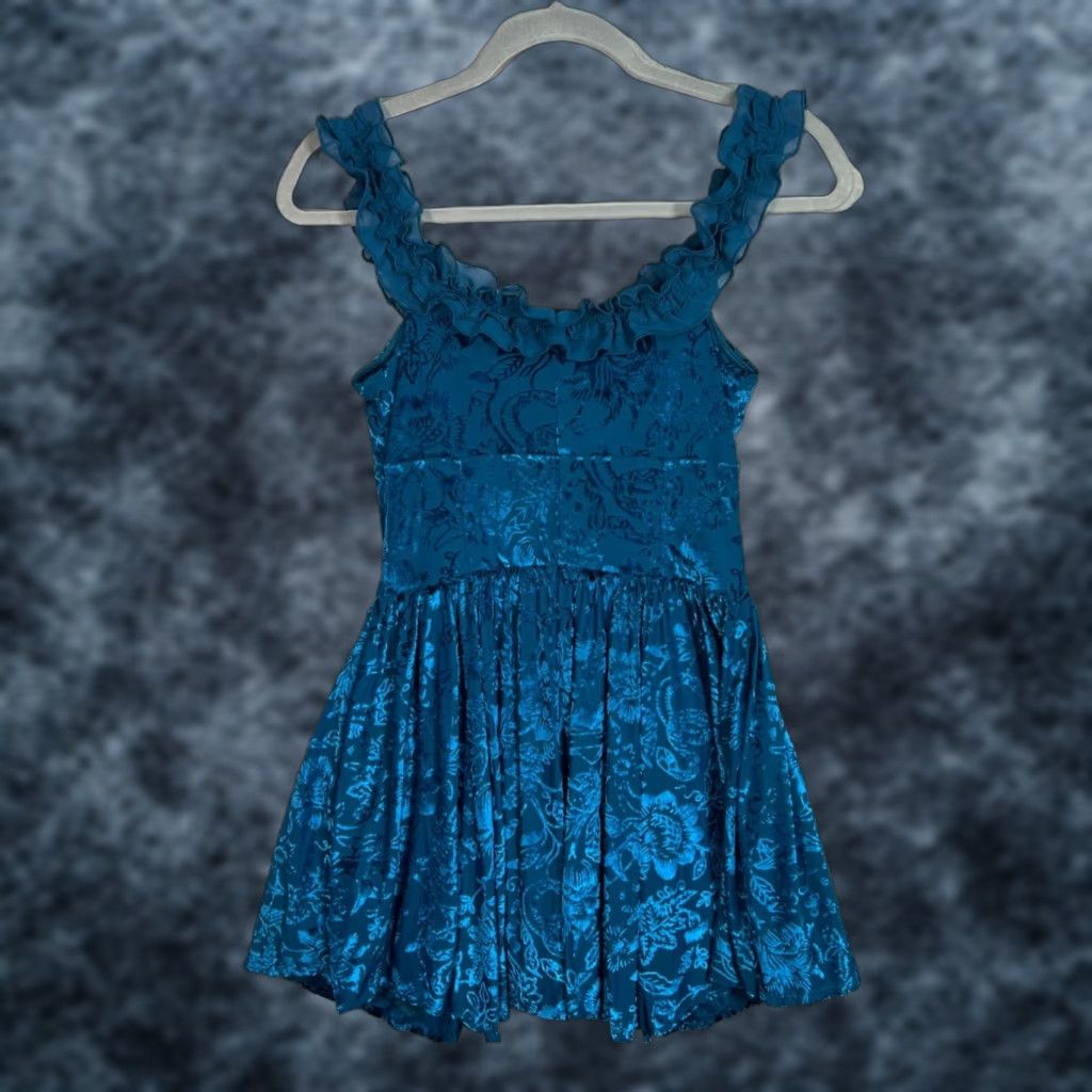 Vintage Kimchi Blue Womens Small Teal Floral Textured Sleeveless Dress W/ Ruffle Details Dress Size S / US 4 / IT 40 - 1 Thumbnail