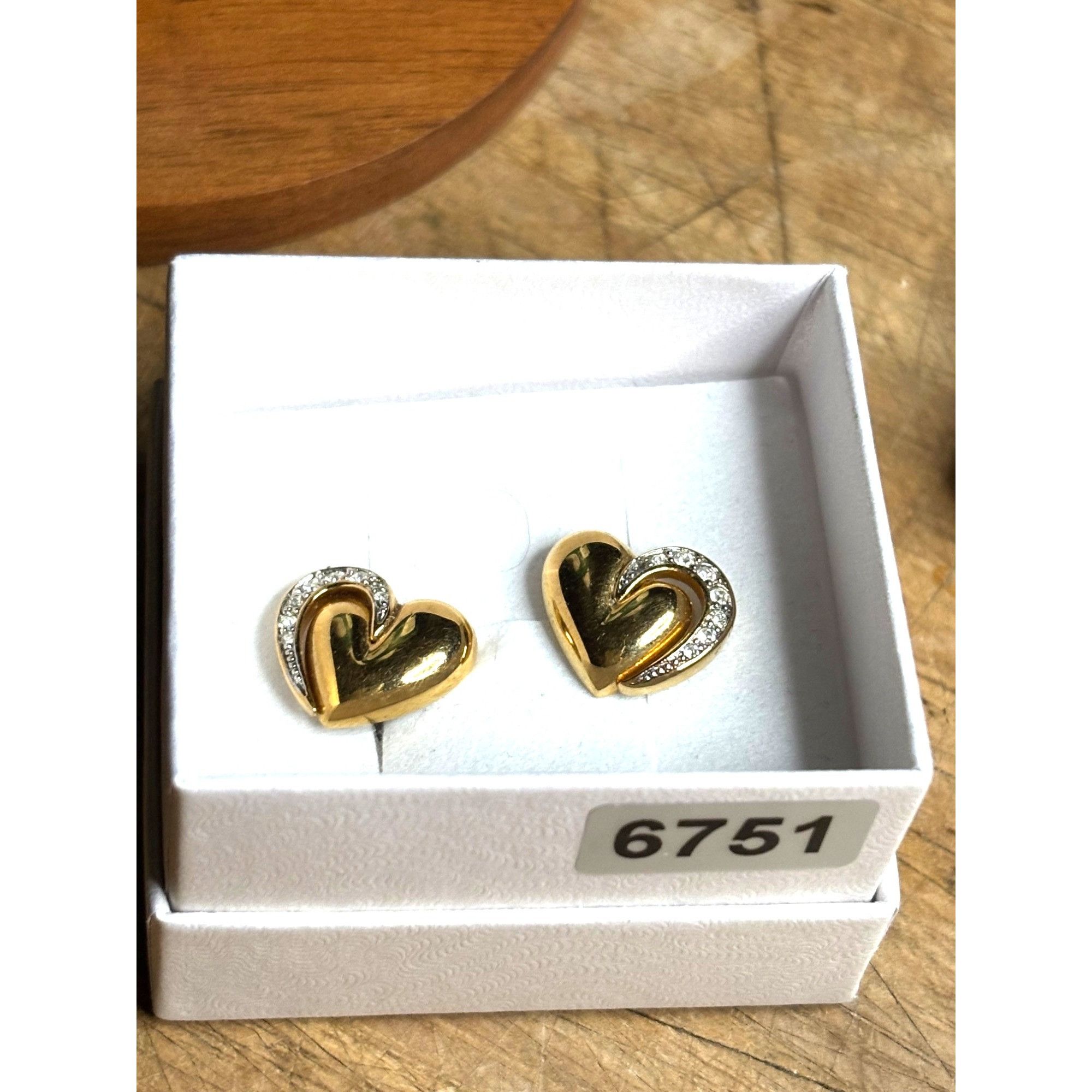 Other Gold & Rhinestone Heart-Shaped Earrings Size ONE SIZE - 2 Thumbnail
