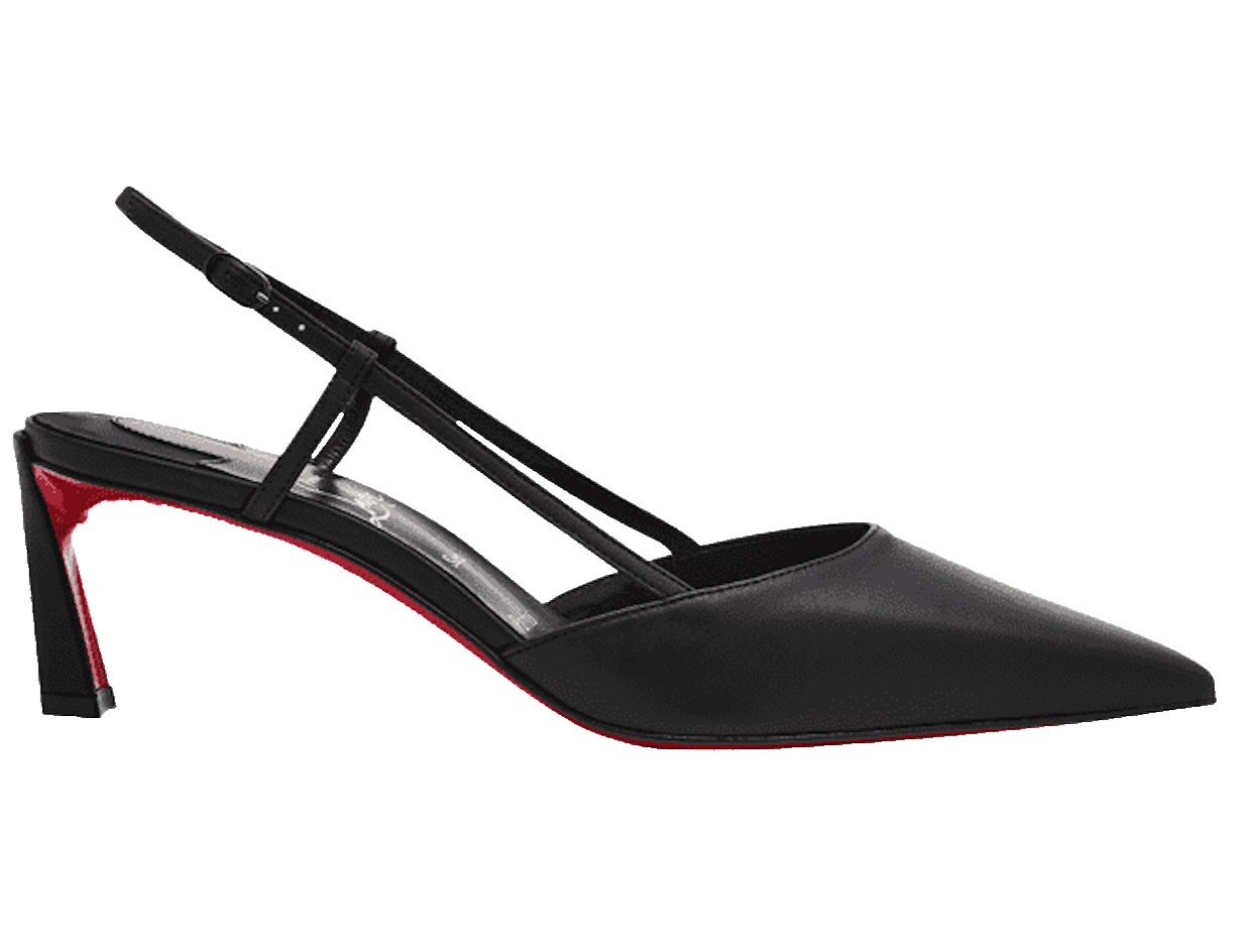 Christian Louboutin Condoroline 55 Black Leather Slingback Strap Heel Shoes Pump 38, Women's