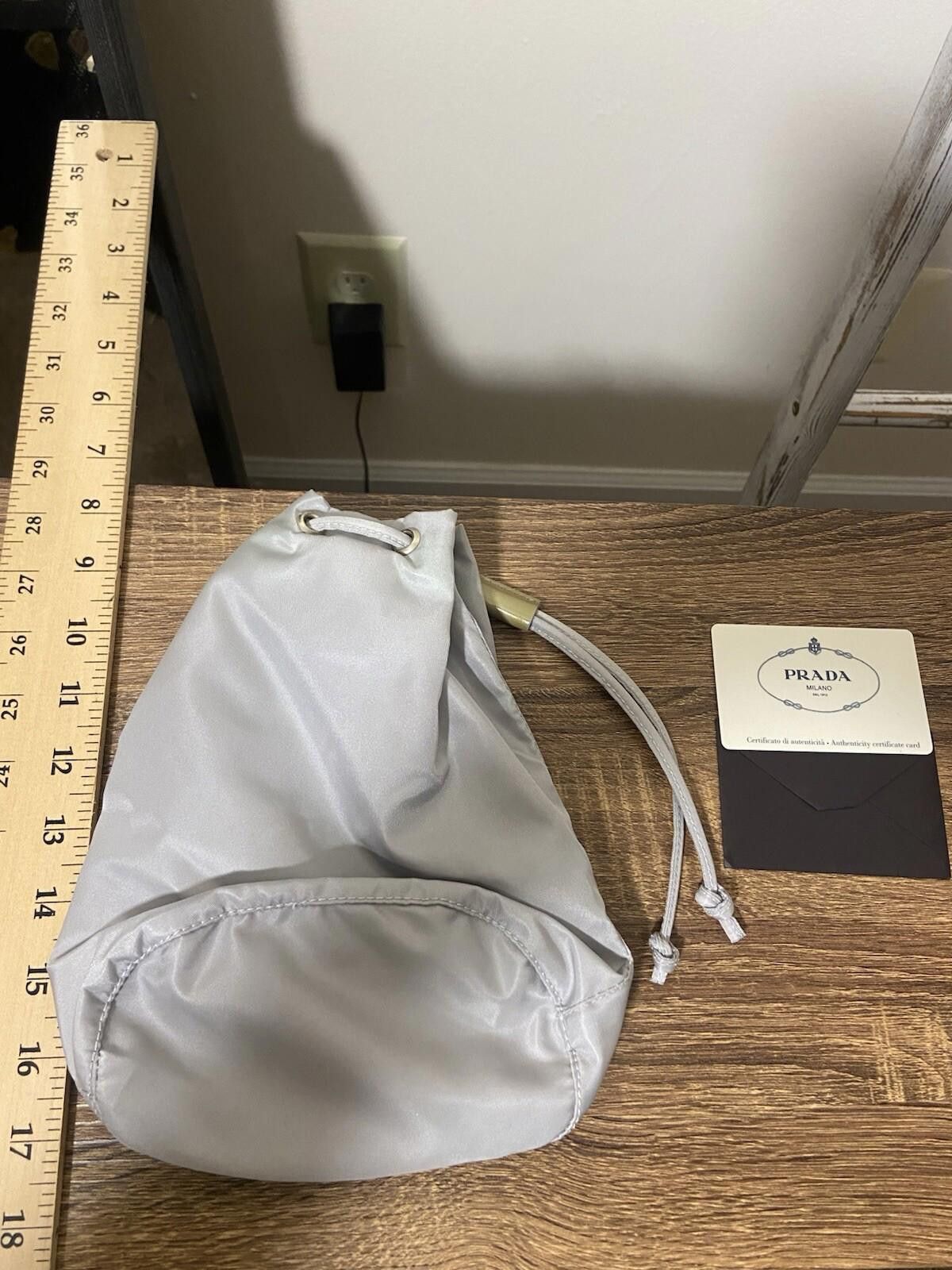 Prada Prada silver gray drawstring bucket pouch bag, great w card Size ONE SIZE - 2 Thumbnail