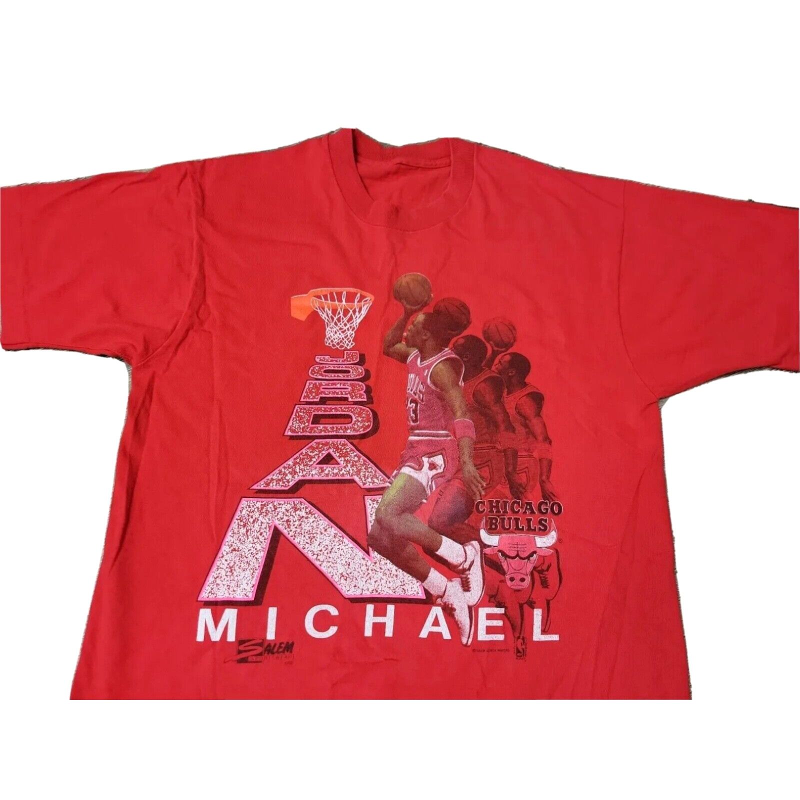 image of Salem Sportswear Vintage 1990 Nba Chicago Bulls Michael Jordan Salem Dunking Shirt Men's L Red in W