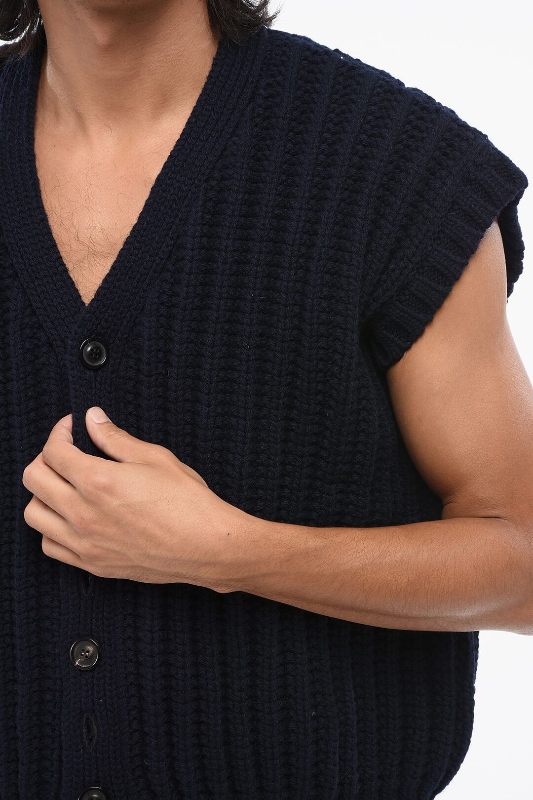 Maison Margiela og1mm0825 Short Sleeved Wool Cardigan in Navy Blue Size US M / EU 48-50 / 2 - 3 Thumbnail