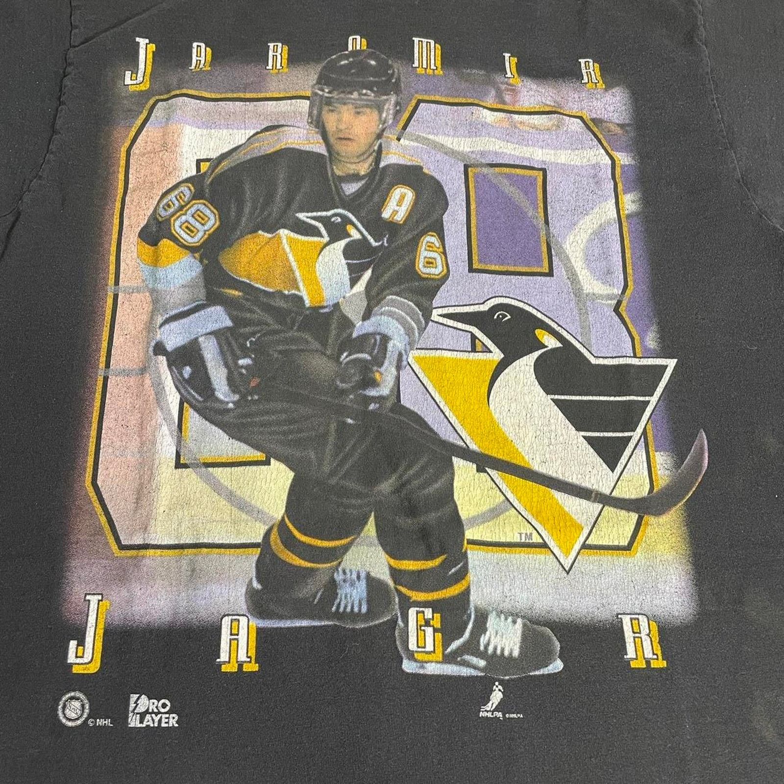 NHL × Pro Player × Vintage Vintage 90s NHL Jaromir Jagr Pittsburgh Penguins Hockey Tee Size US L / EU 52-54 / 3 - 3 Thumbnail
