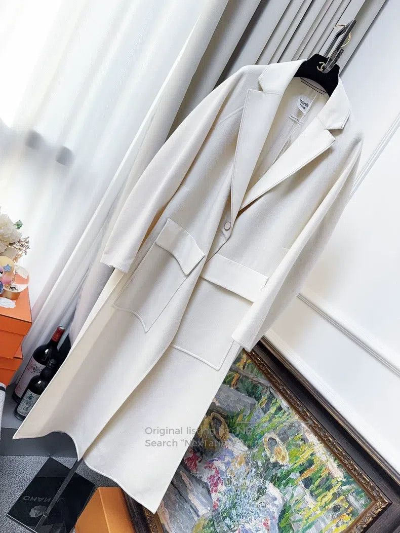 Hermes Classic white cashmere and leather mix coat