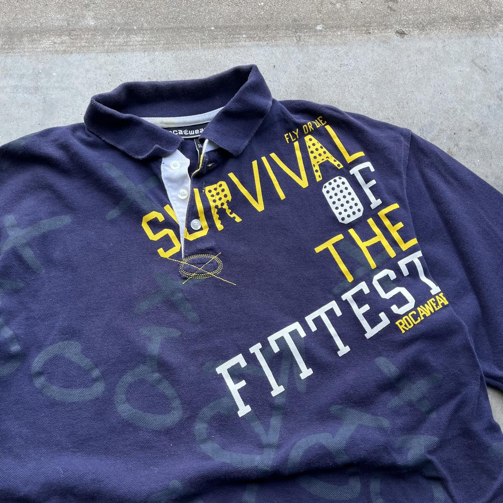 Rocawear × Vintage Vintage Y2K Rocawear Sportswear AOP Survival of Fittest Polo Size US XL / EU 56 / 4 - 5 Thumbnail