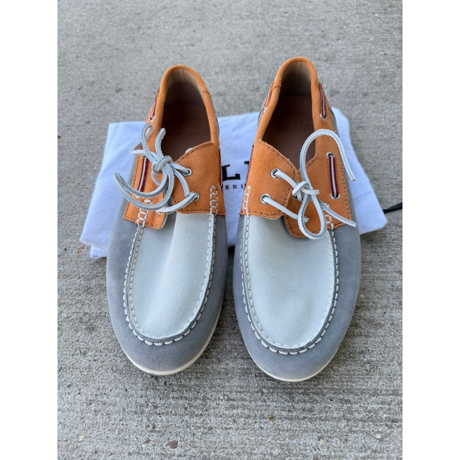 Bally Bally Suede Boat Shoes - Gray/White/Tan - Men’s 10.5D Size US 10.5 / EU 43-44 - 3 Thumbnail