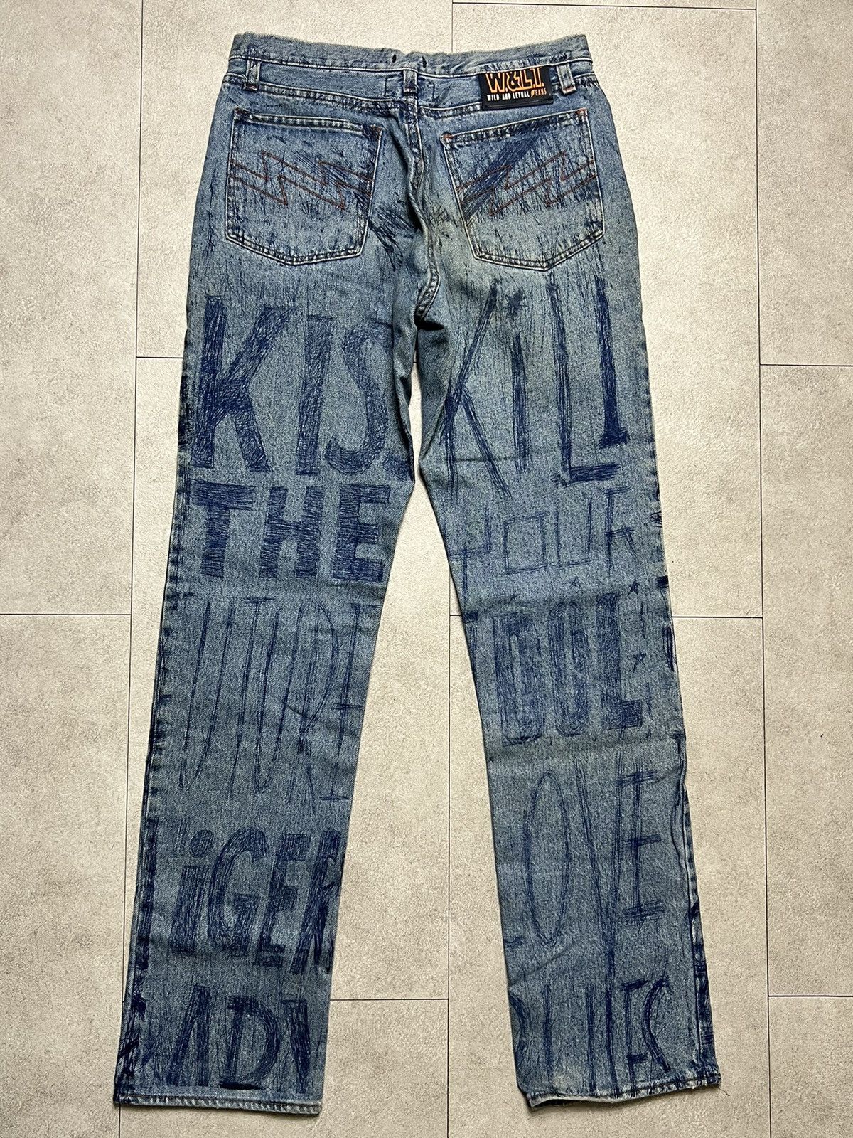 W&LT W&LT Graffiti Print Denim Jeans Size US 28 / EU 44 - 2 Thumbnail