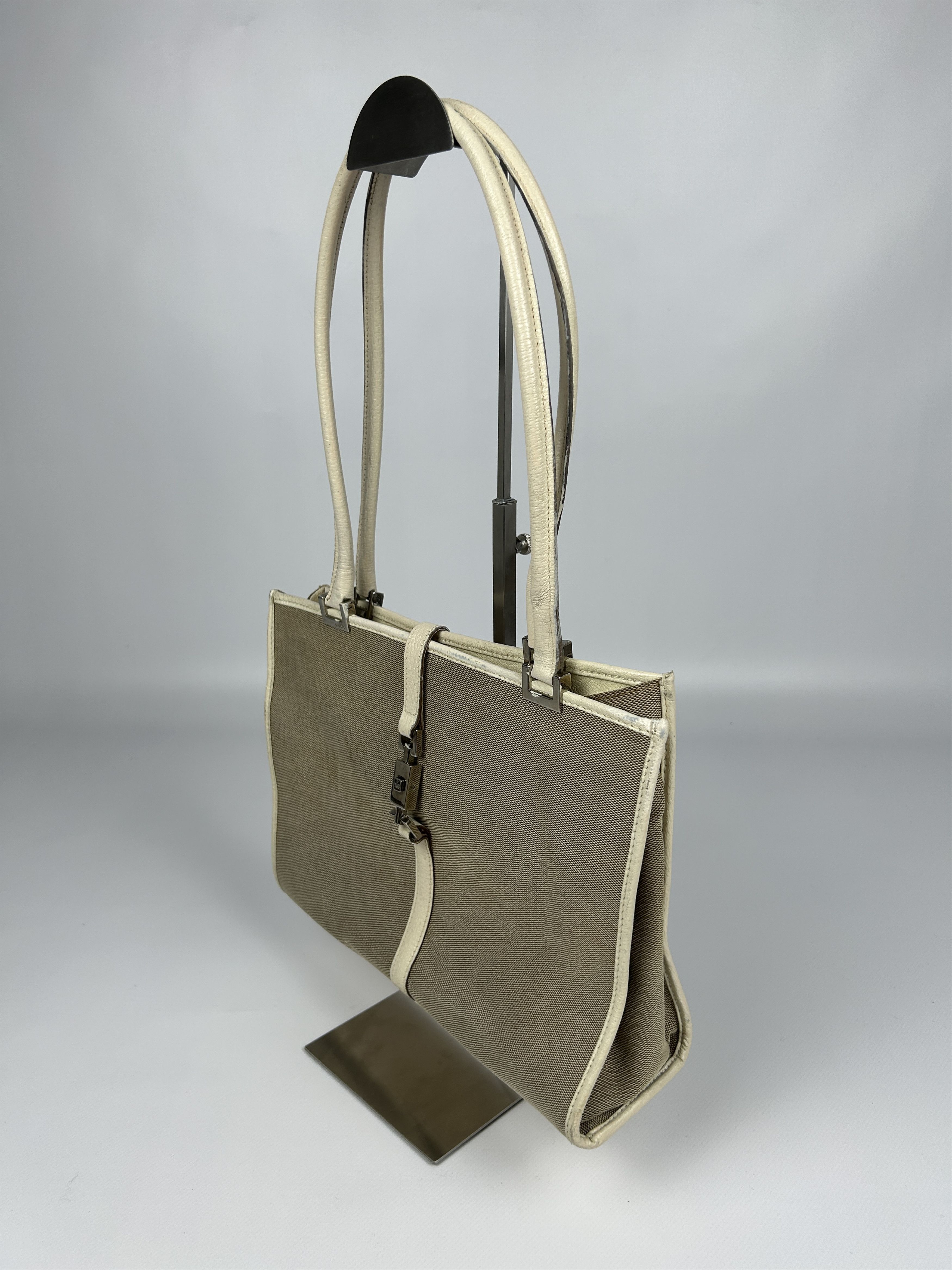 Gucci Vtg Gucci jackie line canvas tote bag with leather trim Size ONE SIZE - 3 Thumbnail