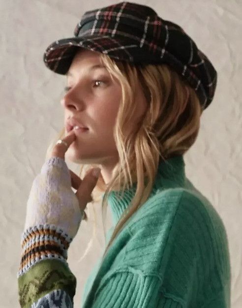 Free People Free People Lilibeth Green Plaid Lieutenant Newsboy Hat Cap Size ONE SIZE - 2 Thumbnail