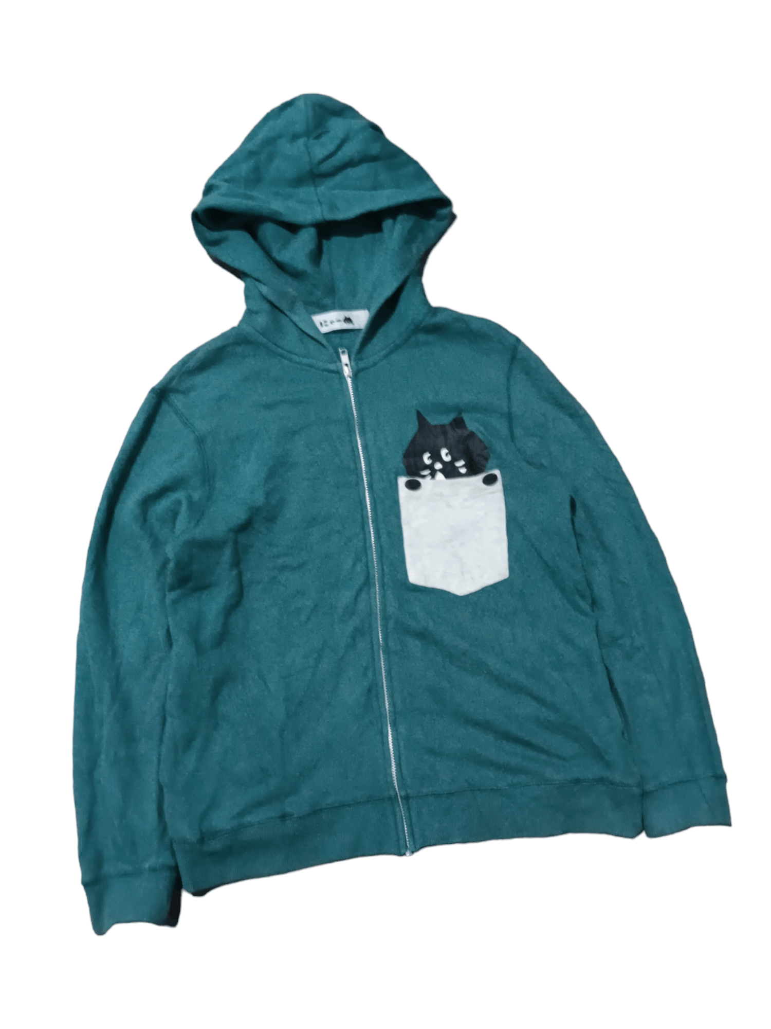 image of Ne-Net By Issey Miyake Cat Logo Pocket Hoodie in Green, Men's (Size Small)