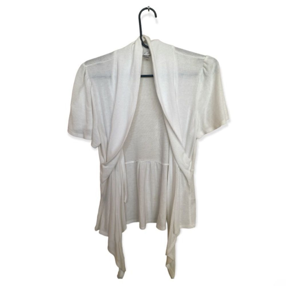 Other Moa Moa White Draped Open Front Short Sleeve Cardigan Cover- Size L / US 10 / IT 46 - 1 Thumbnail
