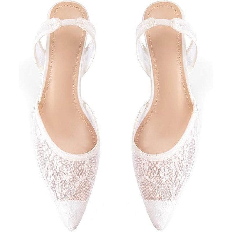 Other Lhamo Latso Women's 6.5 White Lace Slingback Heels Size US 6.5 / IT 36.5 - 2 Thumbnail