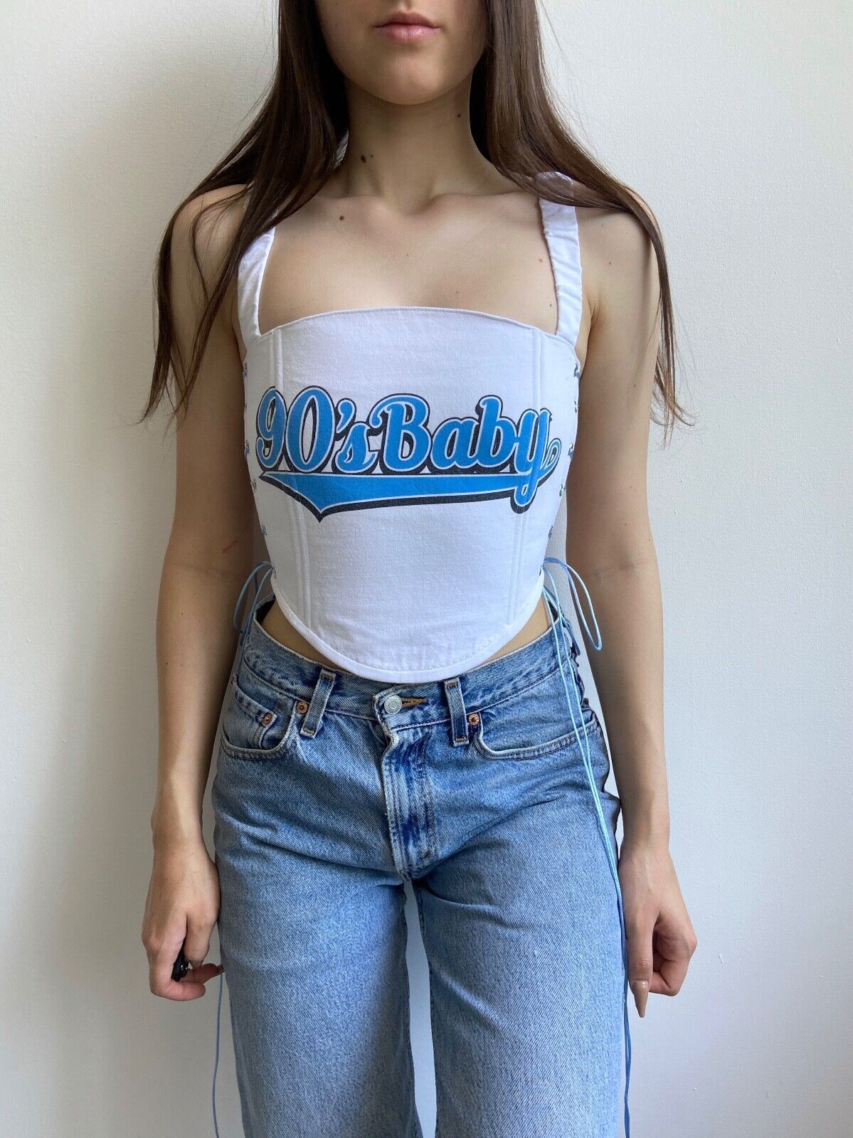 Handmade Handmade 90s Baby White Women's Tank Crop Top Corset Size S / US 4 / IT 40 - 2 Thumbnail