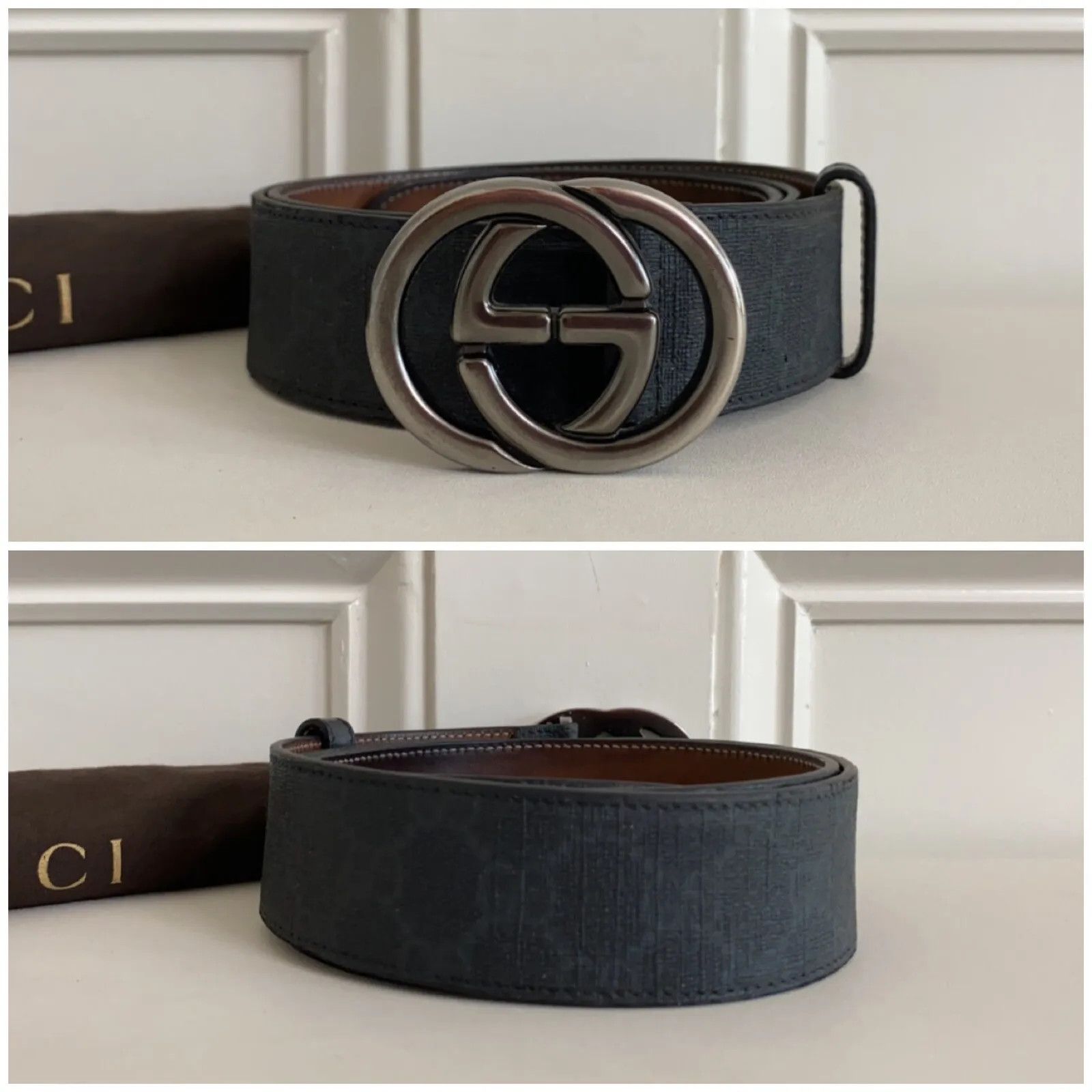 Gucci Gucci Black GG Supreme Monogram Interlocking G Buckle Belt Size 32 - 5 Thumbnail