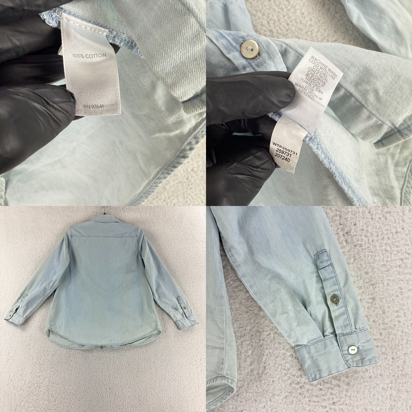 J. Jill J. Jill Button-Up Shirt Womens Medium Blue Chambray Long Sleeve 100% Cotton Size M / US 6-8 / IT 42-44 - 8 Thumbnail