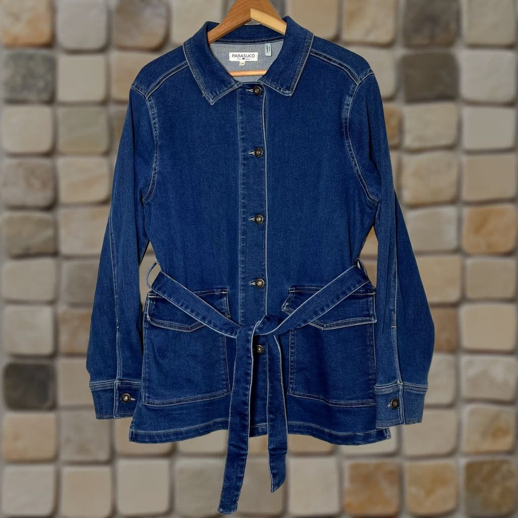 Parasuco VINTAGE Parasuco Denim Jeans Belted Jacket Women's L Blue Belted Jacket Size 36" / US 14 / IT 50 - 1 Thumbnail