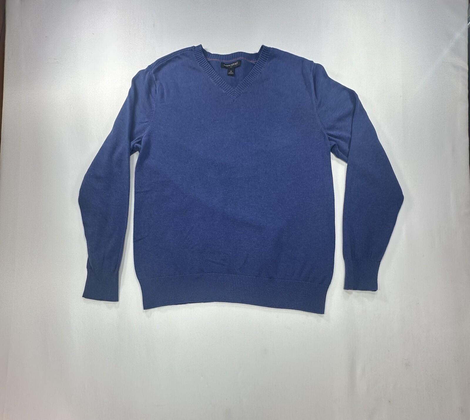 Banana Republic Banana Republic 100% Cotton V-Neck L/S Sweater Blue Mens M Size US M / EU 48-50 / 2 - 1 Thumbnail