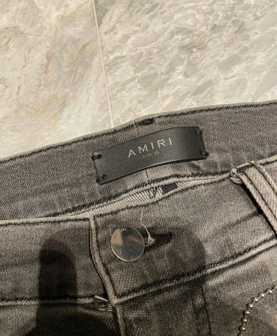Amiri amiri suede distressed denim pants in gray Size US 33 - 2 Thumbnail