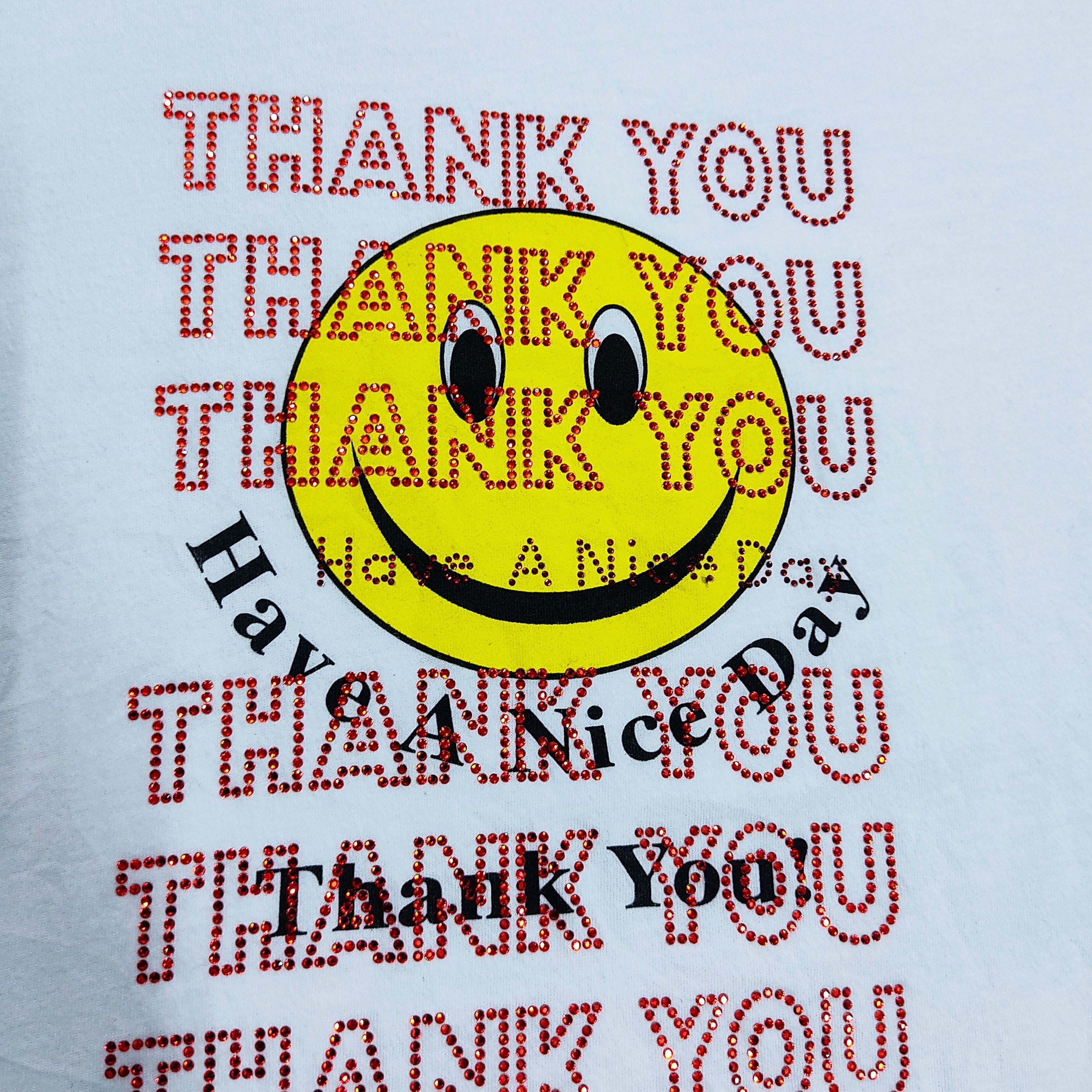 Designer Thank You Smiley Face Swarovski Crystal Embellished T-shirt Size S / US 4 / IT 40 - 8 Thumbnail