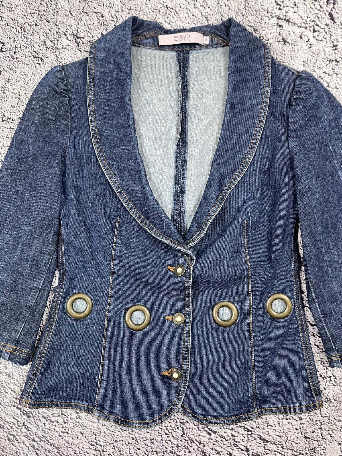 Valentino Red Valentino Y2K Cropped Denim Blazer Boho Glamour Vintage Size M / US 6-8 / IT 42-44 - 4 Thumbnail