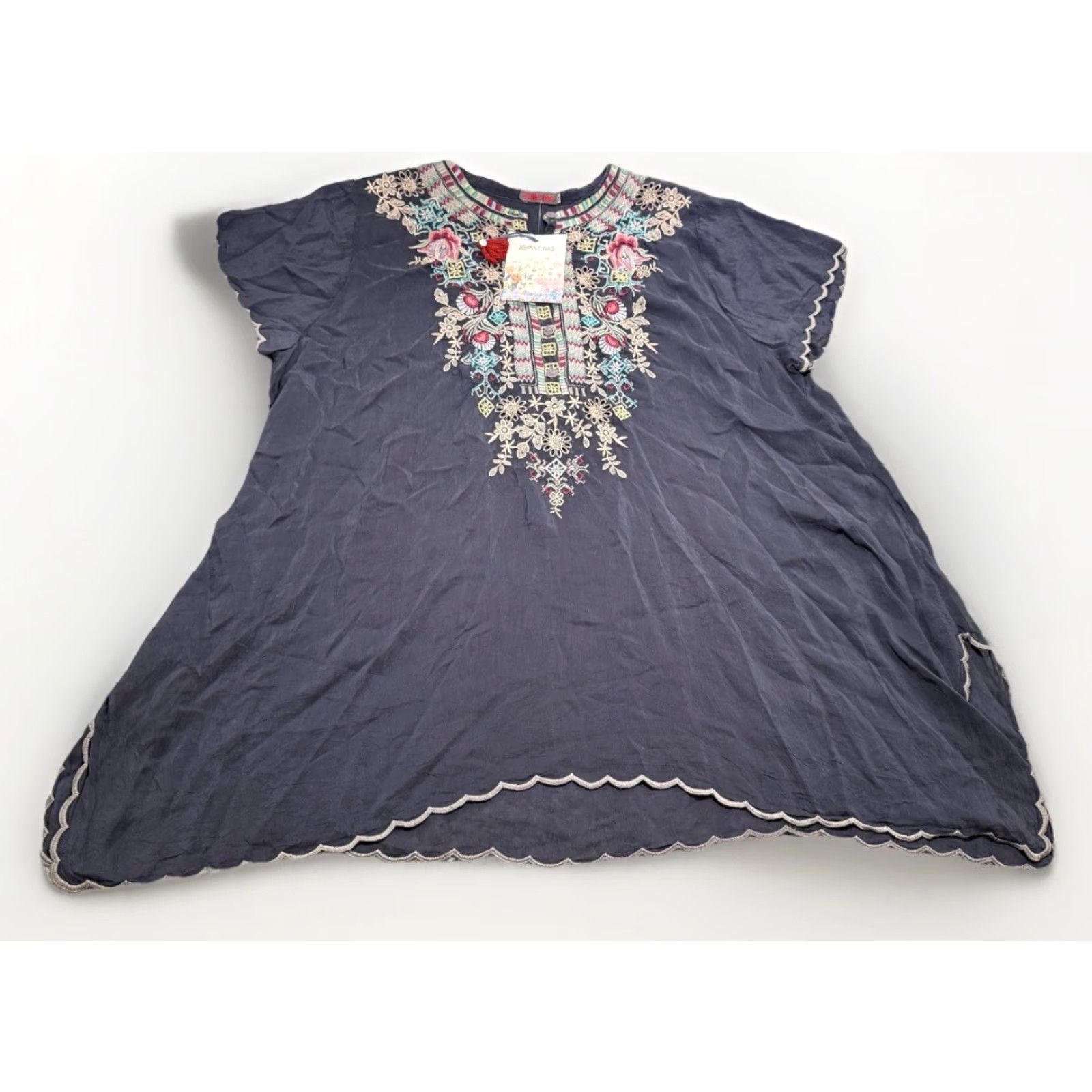 Johnny Was Johnny Was Tunic Womens XL Multicolor Embroidered Floral Bohemian Cupro Breathable Lightweight Round Neck Short Sleeve Size XL / US 12-14 / IT 48-50 - 3 Thumbnail