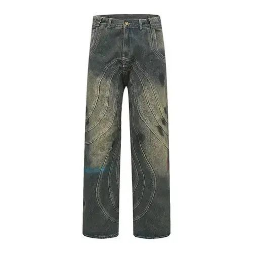 Japanese Brand × Jean #35 Vintage Painted Circle Striped Straight Flared Baggy Size US 32 / EU 48 - 1 Thumbnail