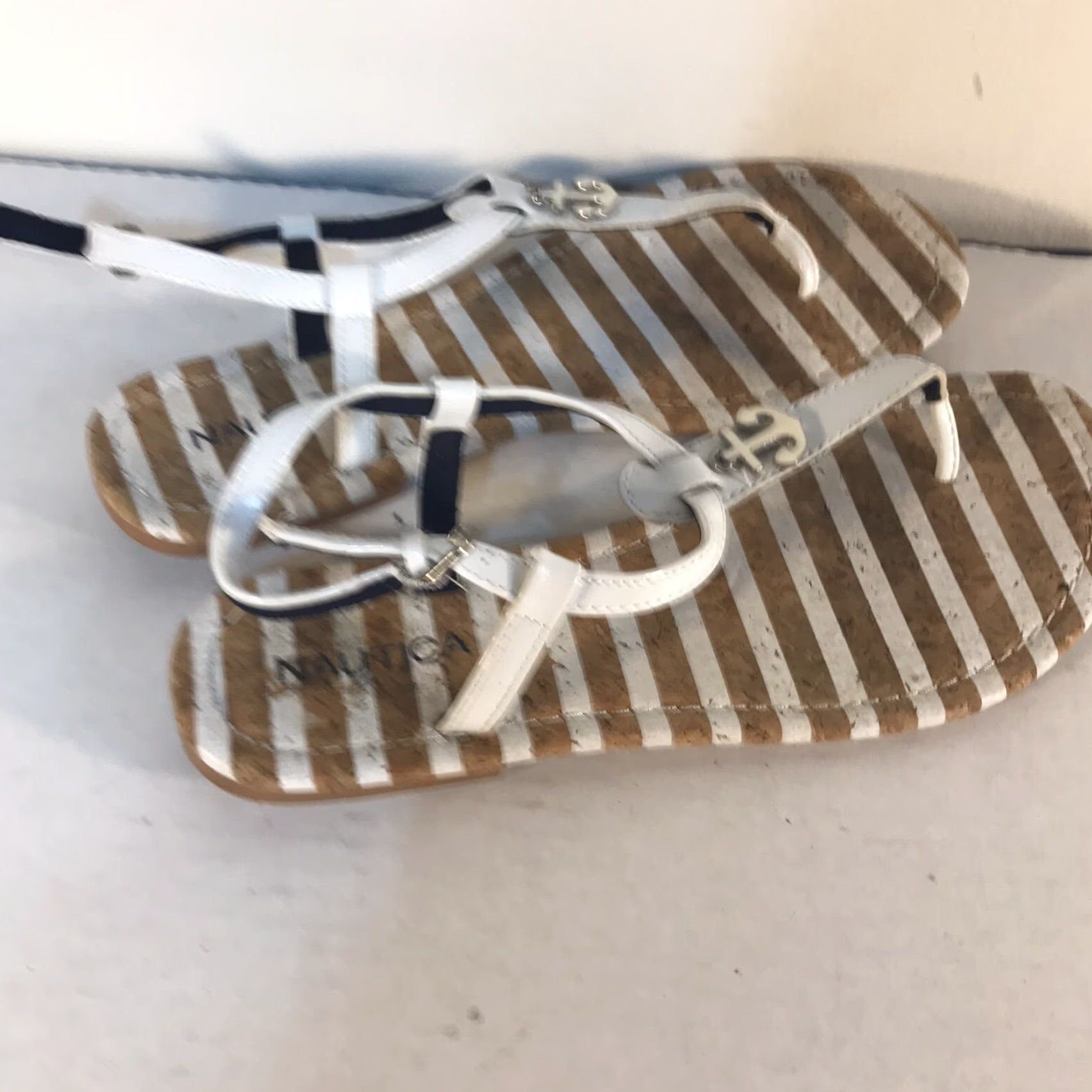 Nautica Nautica White T-Strap Flat Sandals Women's Size 7.5 with Adjustable Buckle, Casual, Nautical Size US 7.5 / IT 37.5 - 2 Thumbnail