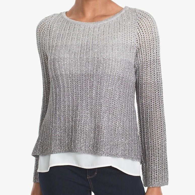 White House Black Market Women's Sequin Silver Ombre Twofer Sweater in size S Size S / US 4 / IT 40 - 12 Thumbnail