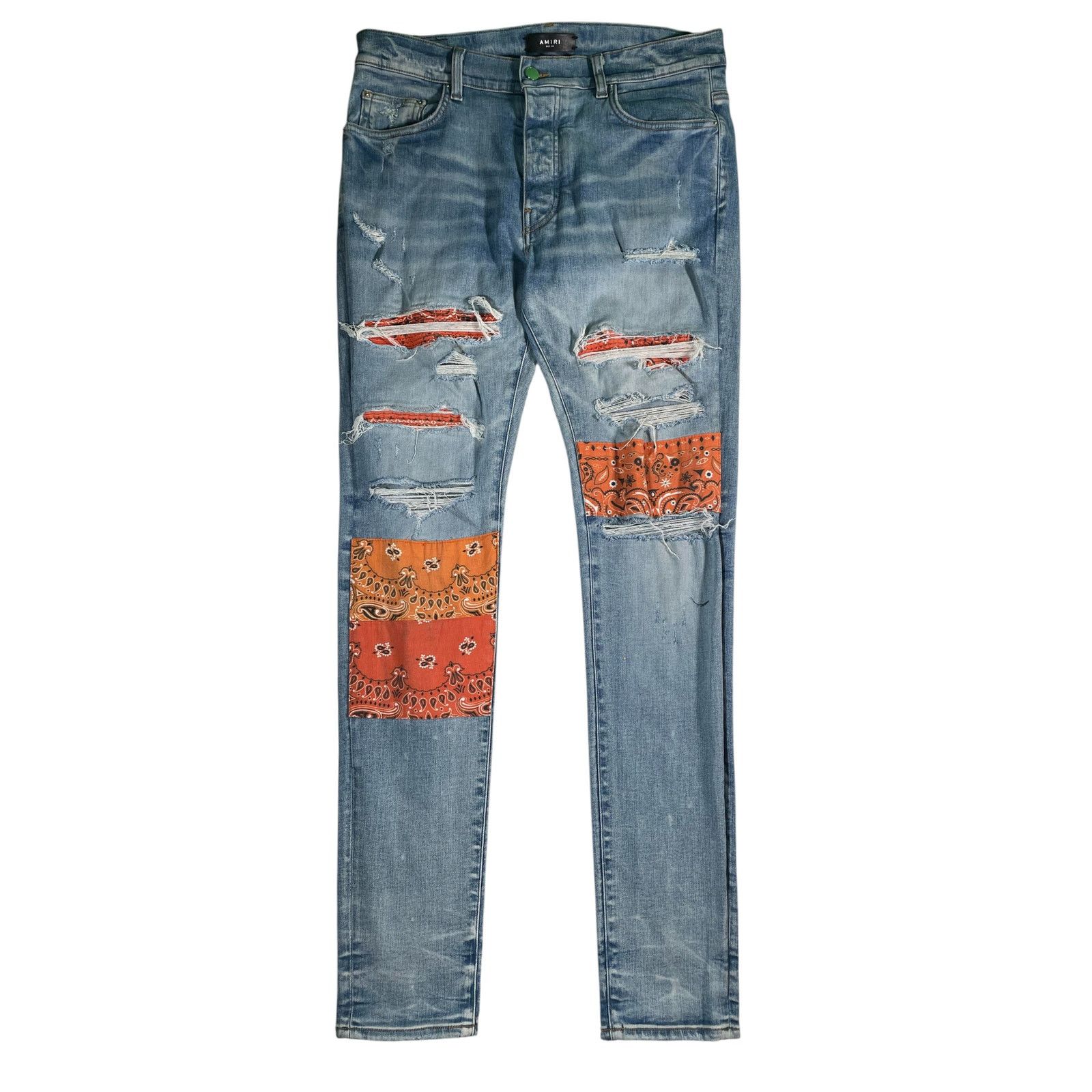 Amiri Amiri Paisley Thrasher Orange Patchwork Light Wash Jeans Size US 34 / EU 50 - 1 Thumbnail