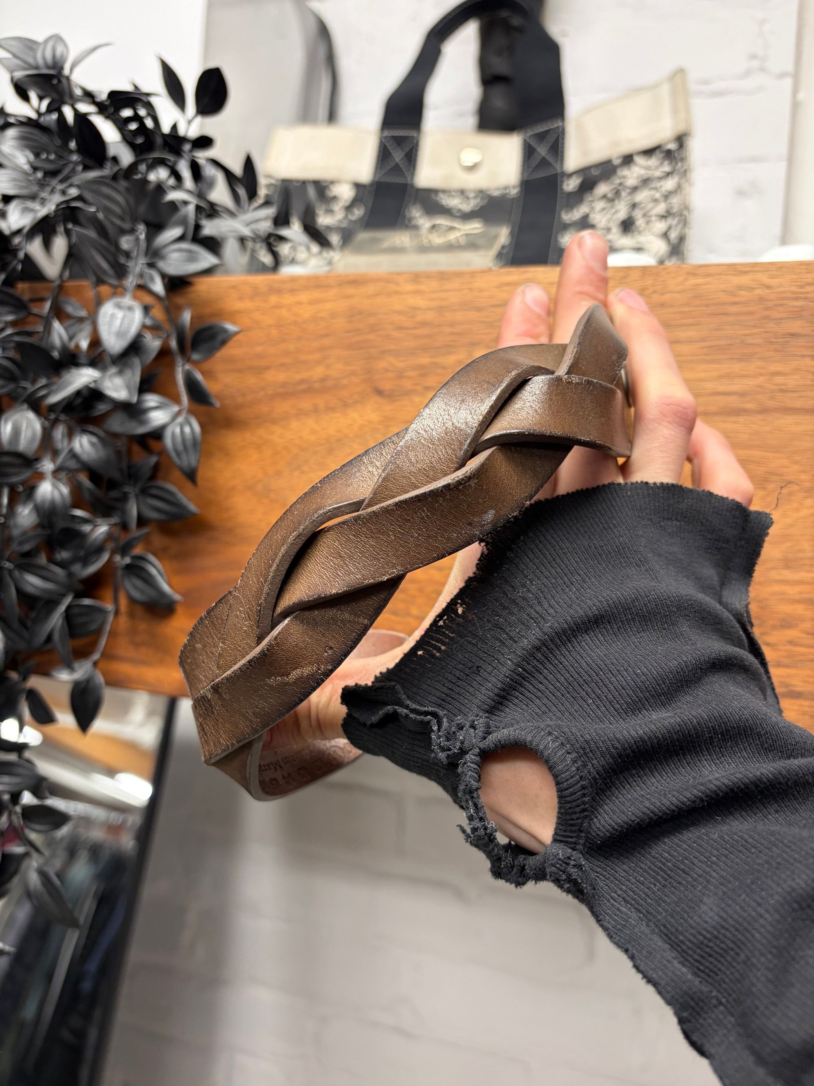 Maison Margiela Maison Margiela ‘Woven’ Brown Calfskin Leather Bracelet Size ONE SIZE - 3 Thumbnail