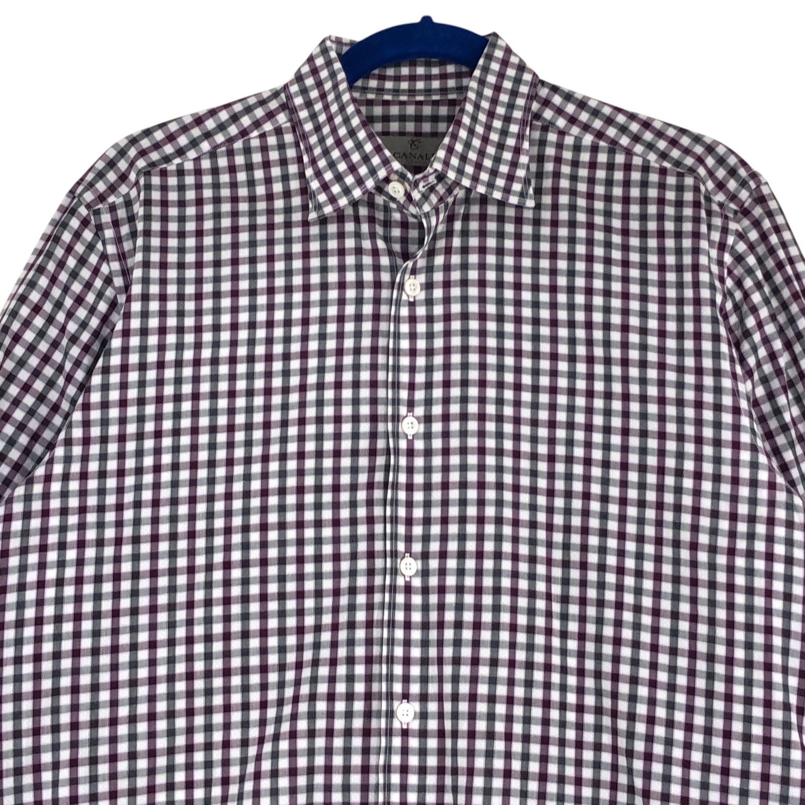 Canali Canali Size L Shirt Casual Button Down Check Purple Gray Size US L / EU 52-54 / 3 - 2 Thumbnail