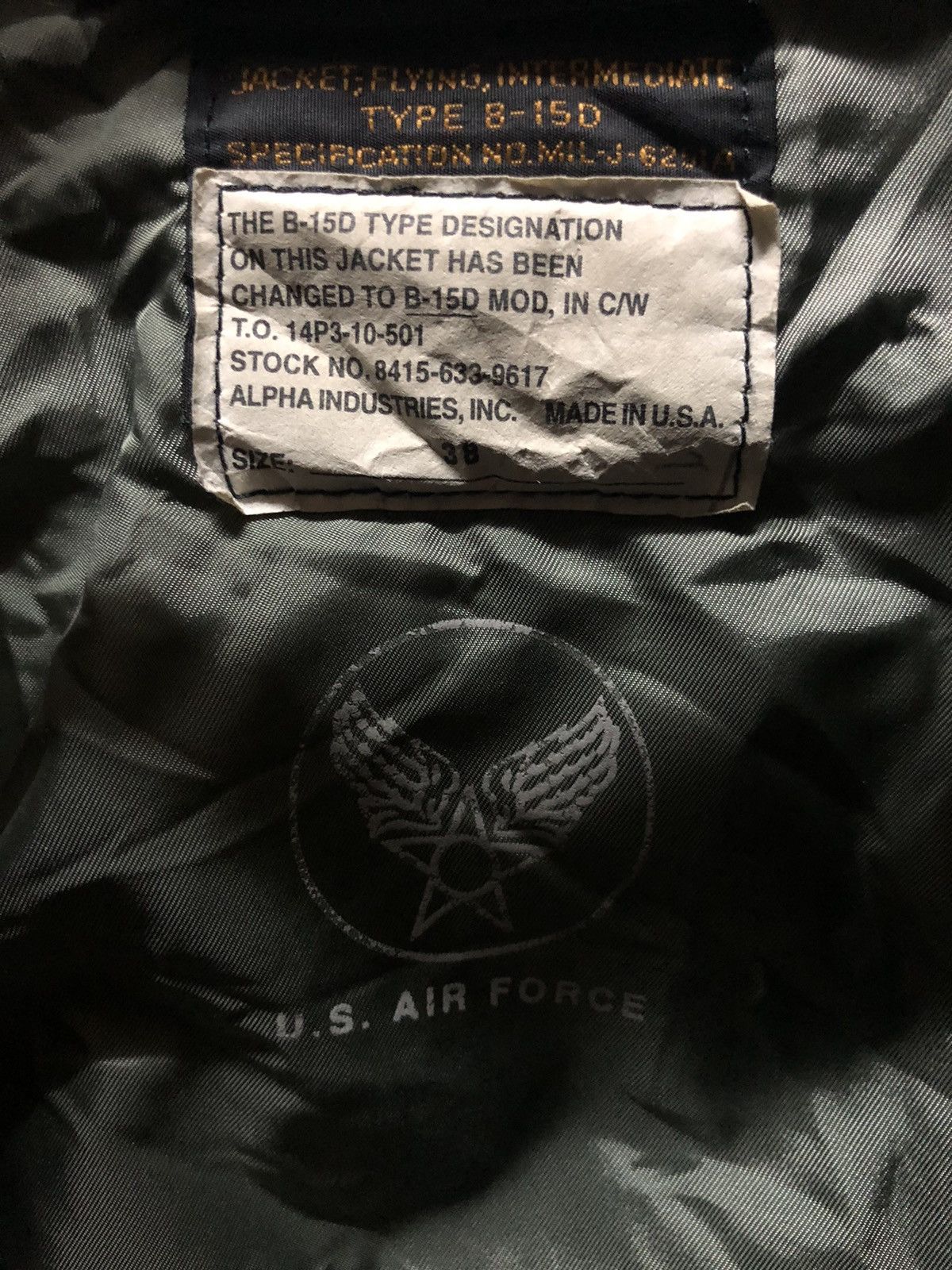 Alpha Industries Rare Vintage🇺🇸 B15-D MOD Flying Jacket Bomber USAF Size US M / EU 48-50 / 2 - 12 Thumbnail