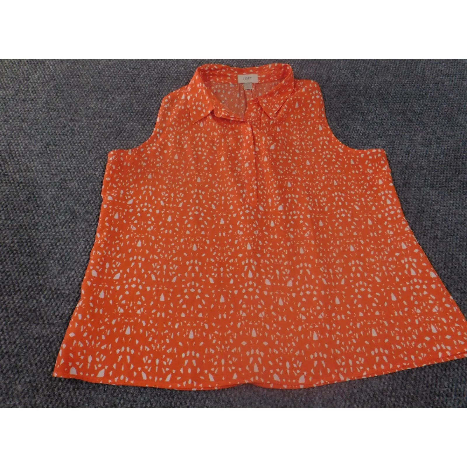 Ann Taylor Loft Ann Taylor Loft Geometric Sleeveless Collared Pullover Orange Polyester Blouse Women XL Casual Tunic Button Size XL / US 12-14 / IT 48-50 - 3 Thumbnail