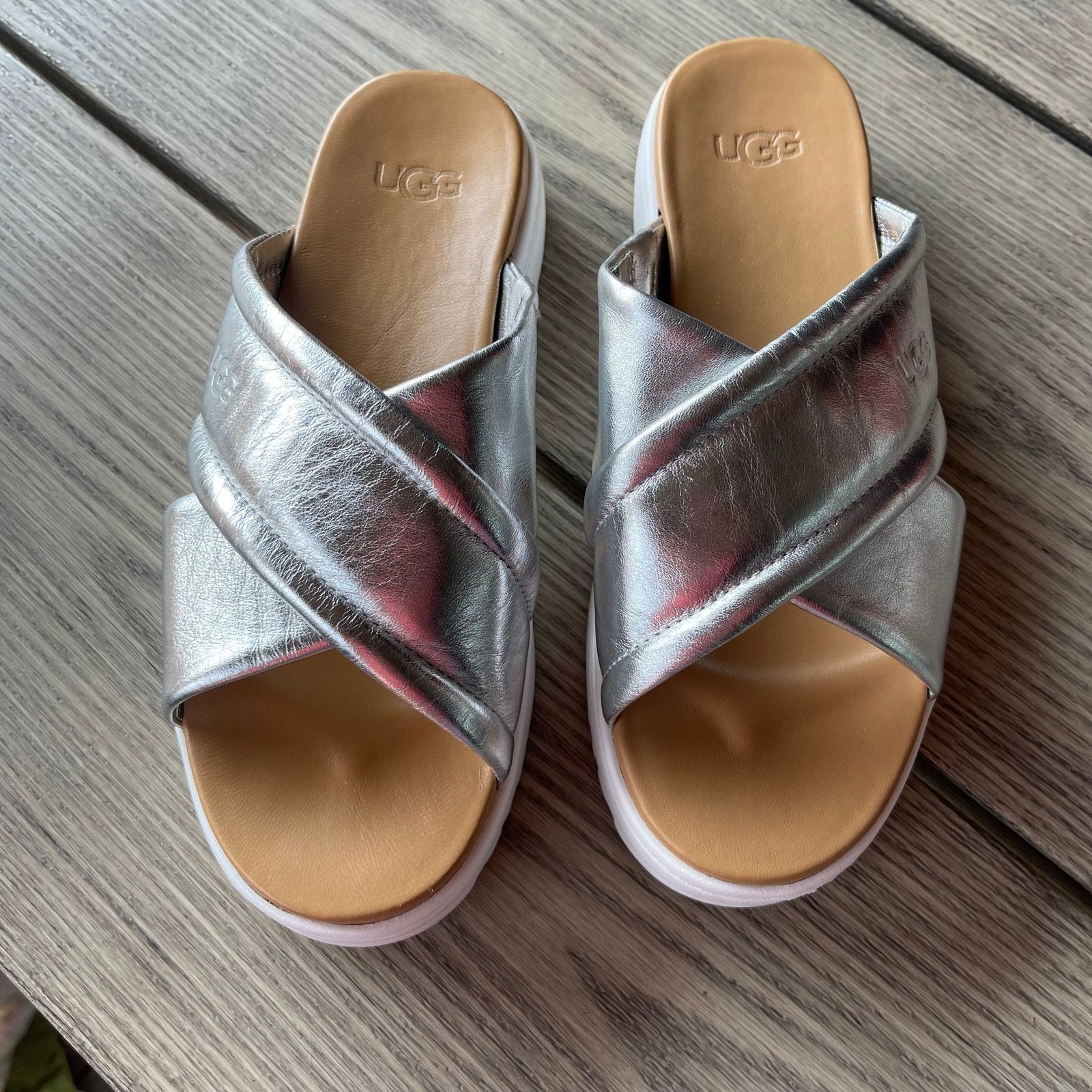 Ugg UGG Zayne Crossband Womens Slide Sandals, 6, Silver Size US 6 / IT 36 - 2 Thumbnail
