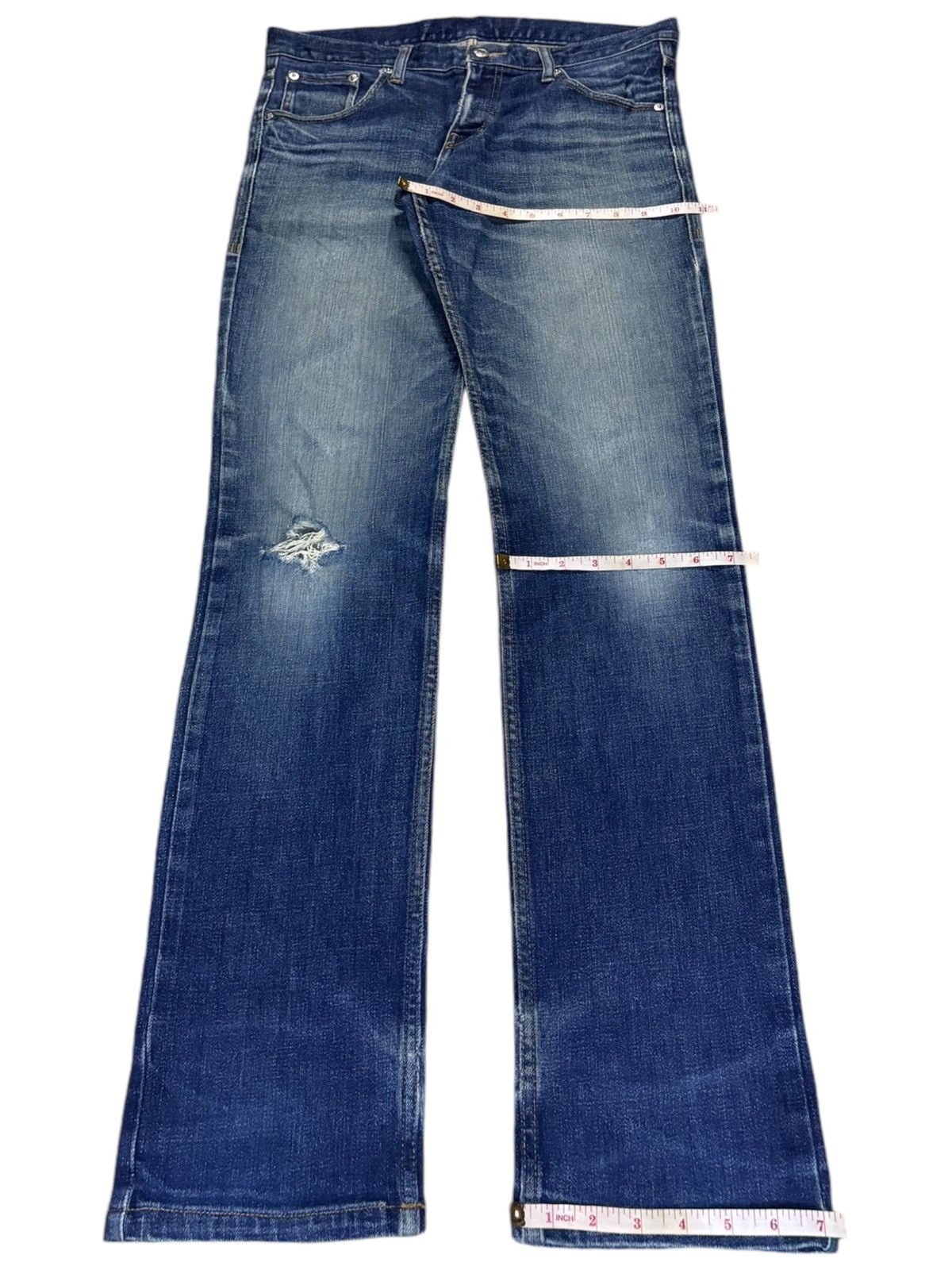 Katharine Hamnett London Vintage Hamnett Faded Blue Wash Distressed Slim Jeans Size US 32 / EU 48 - 14 Thumbnail