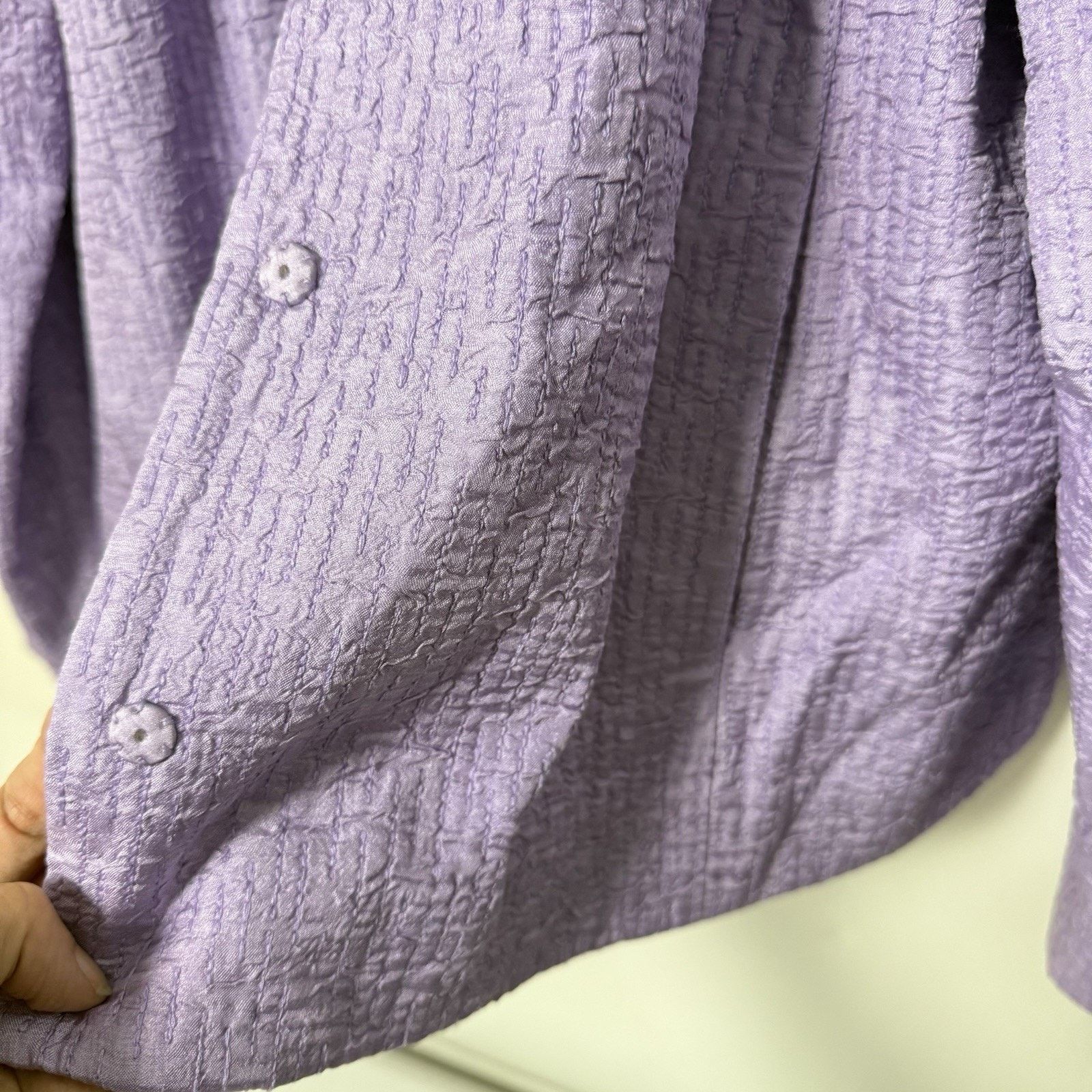 Eileen Fisher Eileen Fisher Purple 100% Silk Crinkle Jacket Large Petite Size L / US 10 / IT 46 - 5 Thumbnail