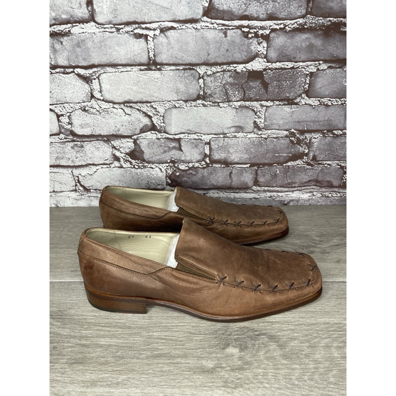 Other Marco Delli Brown Leather Shimmer Square Toe Loafers Dress S Size US 8 / EU 41 - 3 Thumbnail
