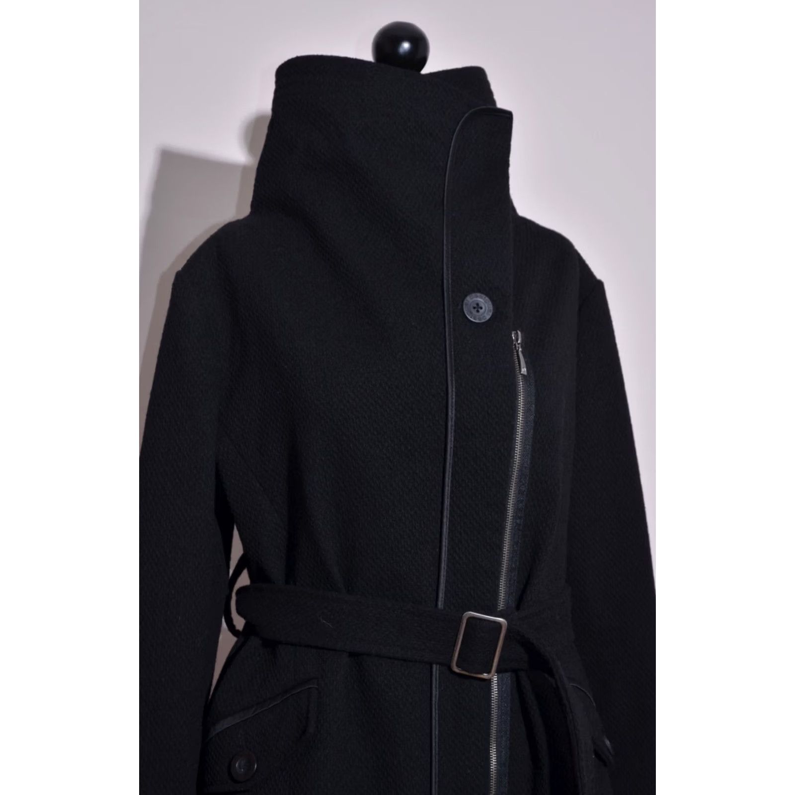 Desigual Desigual Coat Womens Black Long Overcoat with Pockets Belted Size 44 Regular XS? Size M / US 6-8 / IT 42-44 - 2 Thumbnail