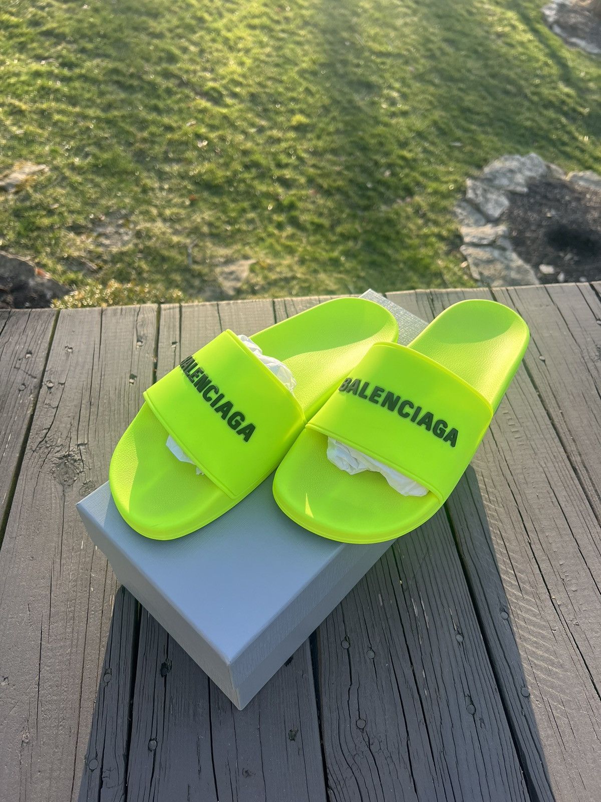 Balenciaga Pool Slides Lime | Grailed