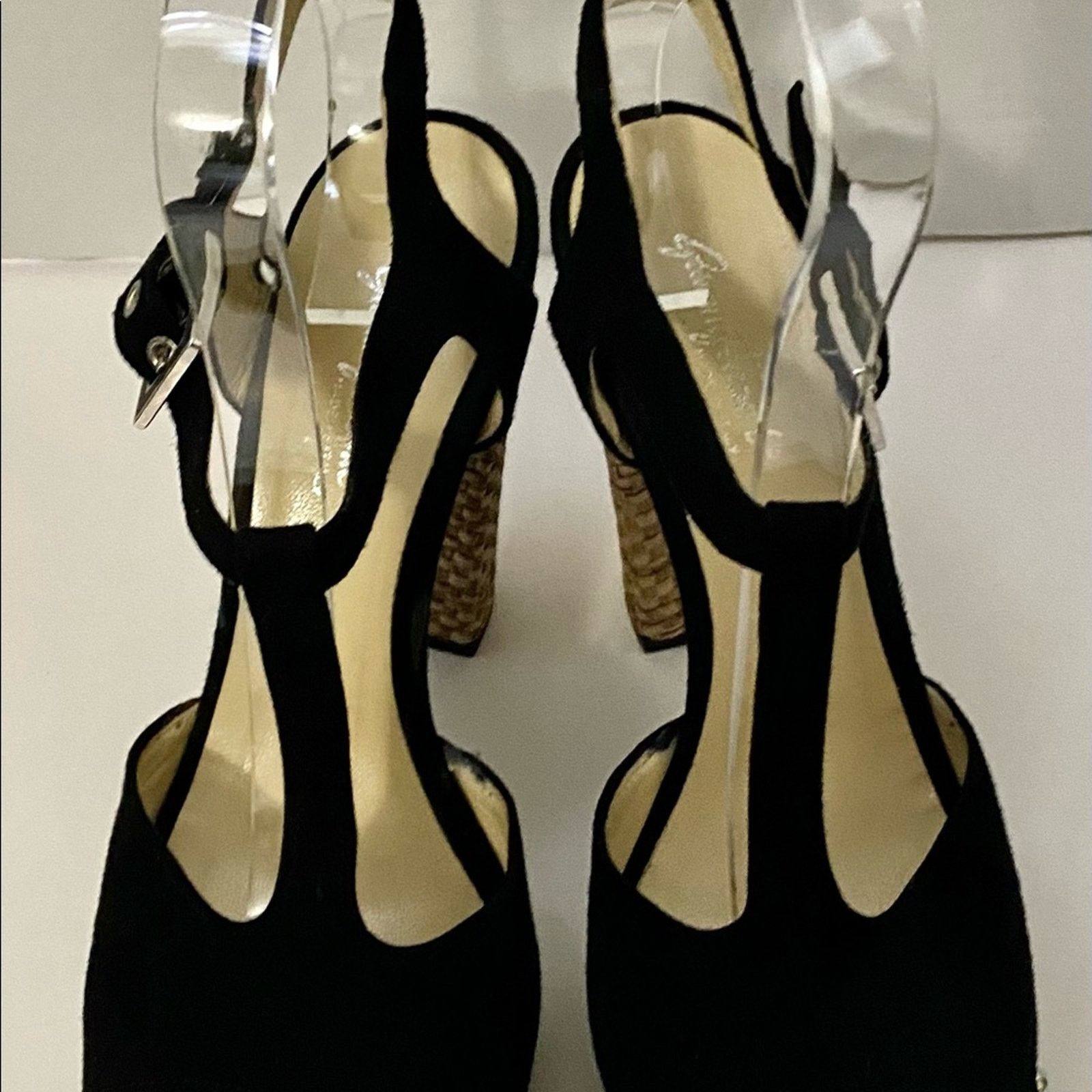 & Other Stories Gianni Ferrante black suede T-strap w/ straw heel platform . Size US 10 / IT 40 - 2 Thumbnail