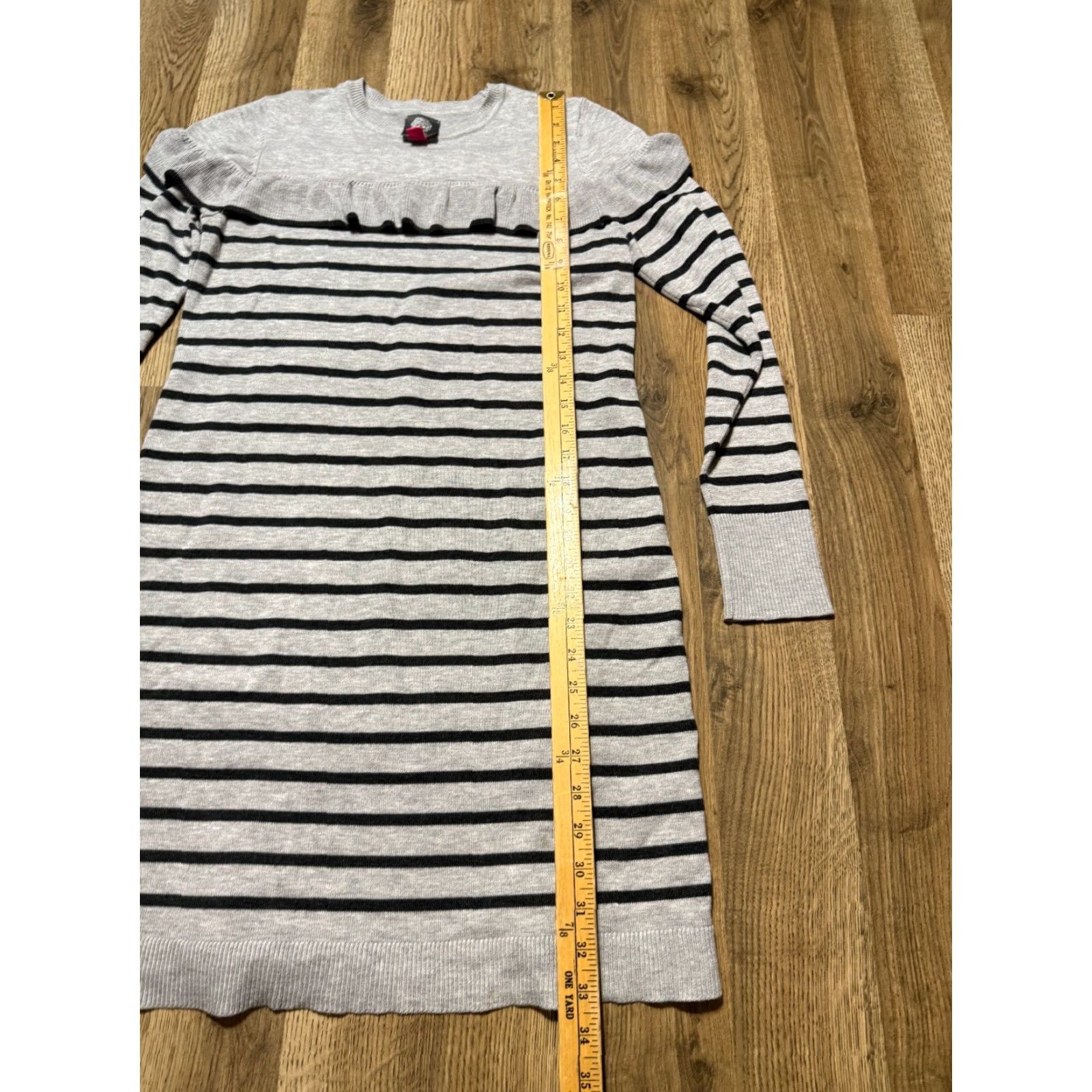 Vince Camuto Vince Camuto Dress Womens Medium Gray Black Striped Sweater Dress Knit Knee Length Long Sleeve Pullover Casual Classic - Womens Size M / US 6-8 / IT 42-44 - 4 Thumbnail