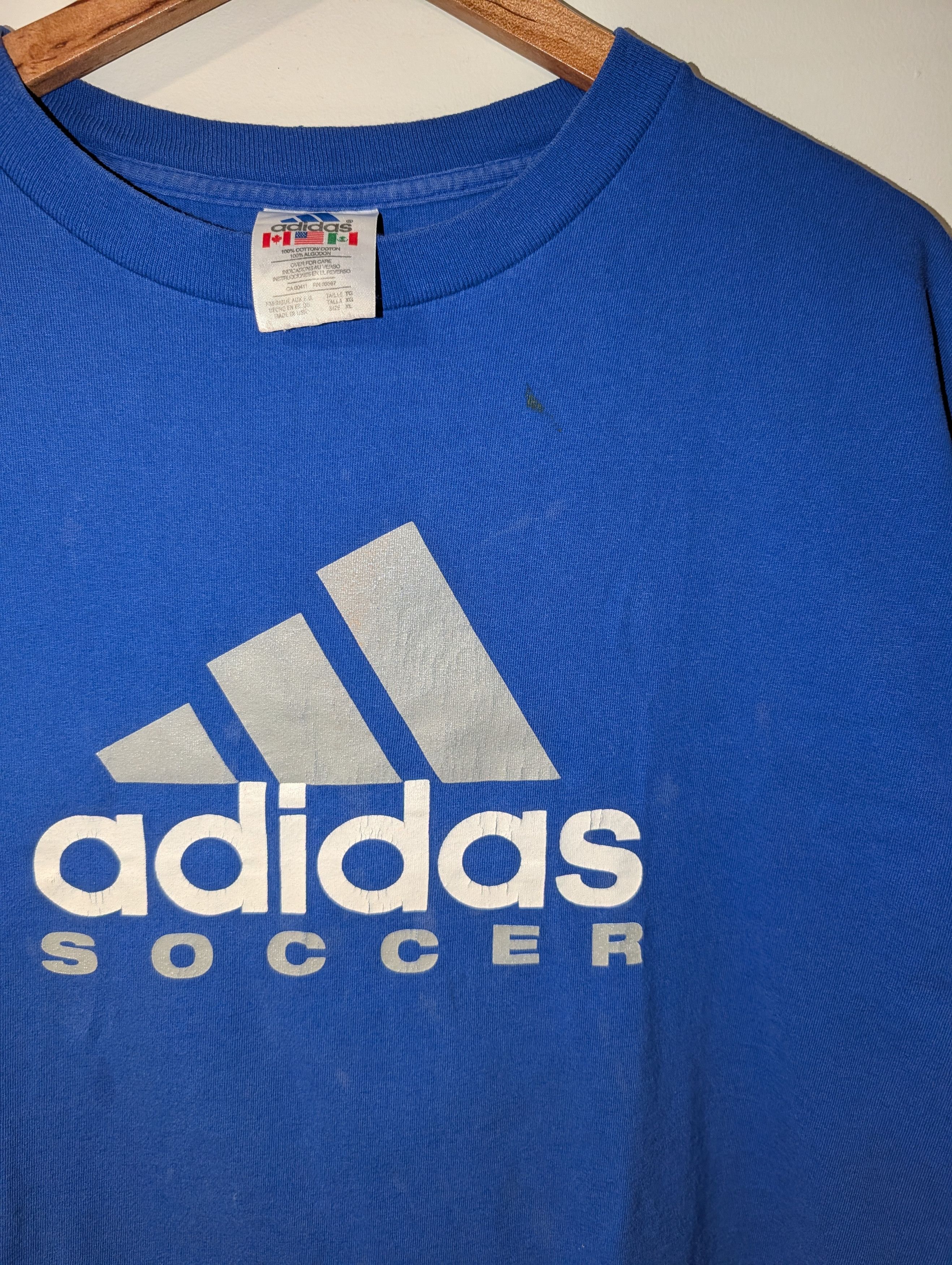 Adidas VTG 90s Adidas Soccer Big Logo T-Shirt Back Print Made USA Size US XL / EU 56 / 4 - 5 Thumbnail