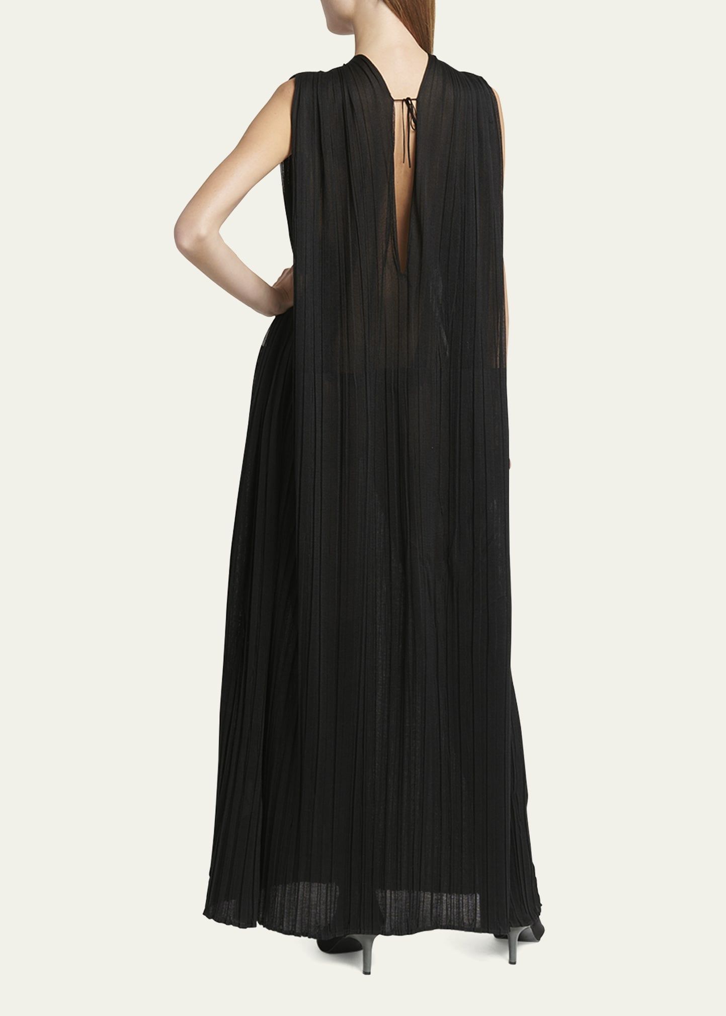 Jil Sander o1mt1gz0725 Pleated Sheer Maxi Dress in Black Size XL / US 12-14 / IT 48-50 - 3 Thumbnail