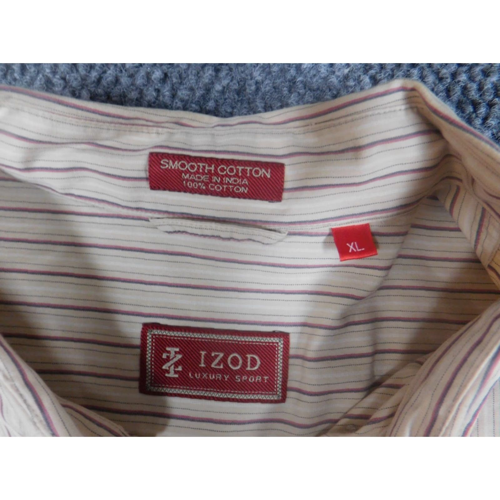Izod Izod Shirt XL Beige Striped Button-Down Long Sleeve Cotton Knit Button-Up Mens Regular Sports Size US XL / EU 56 / 4 - 5 Thumbnail