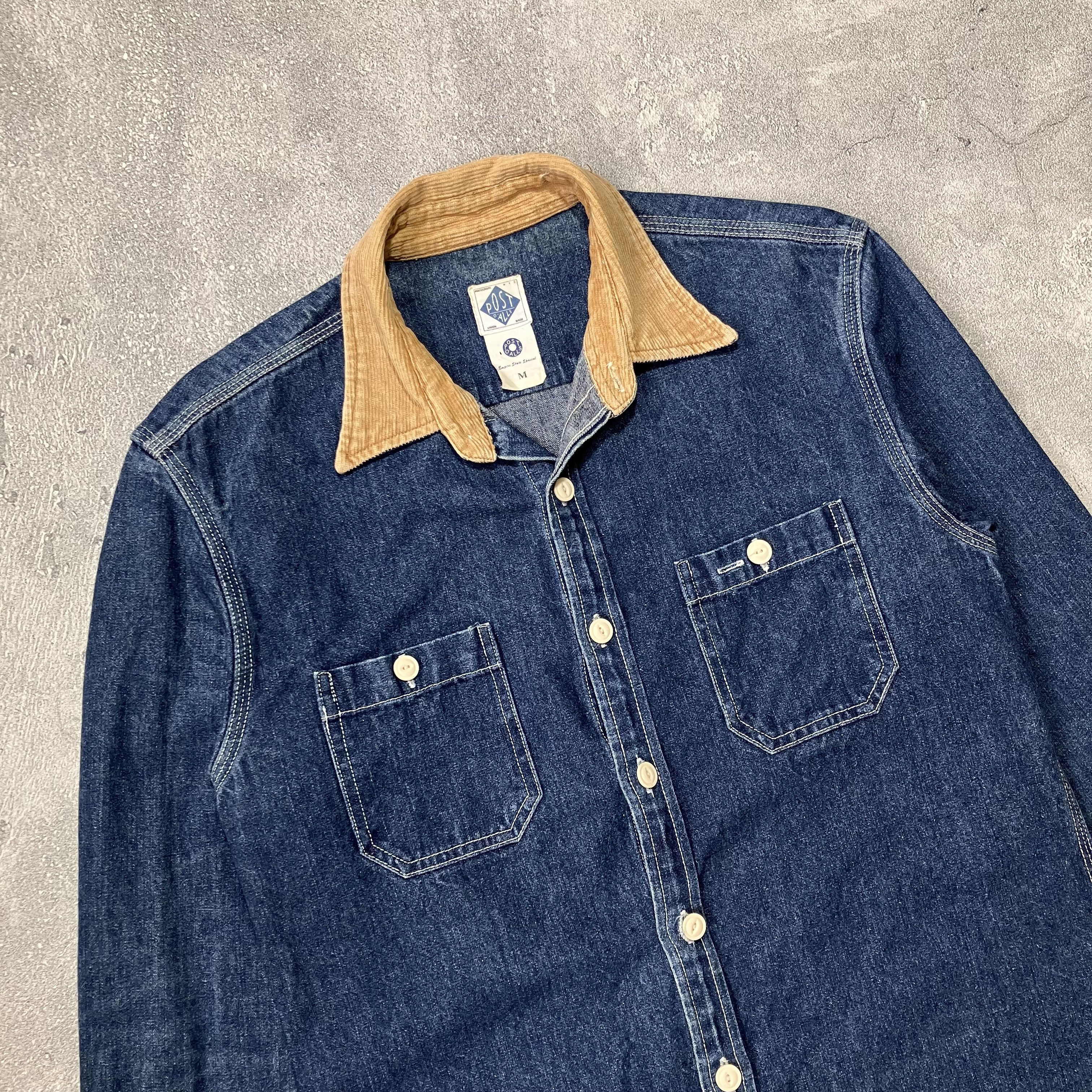 Post Overalls Post Overalls corduroy collar blue indigo denim shirt Size US M / EU 48-50 / 2 - 2 Thumbnail